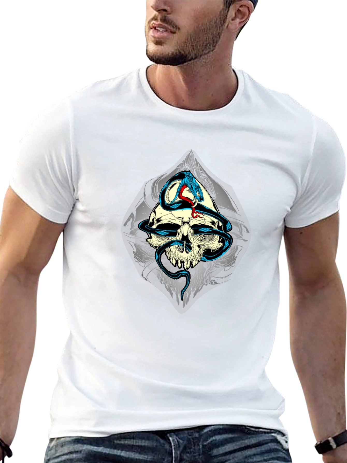 Skull & Snake Graphic Black T-Shirt