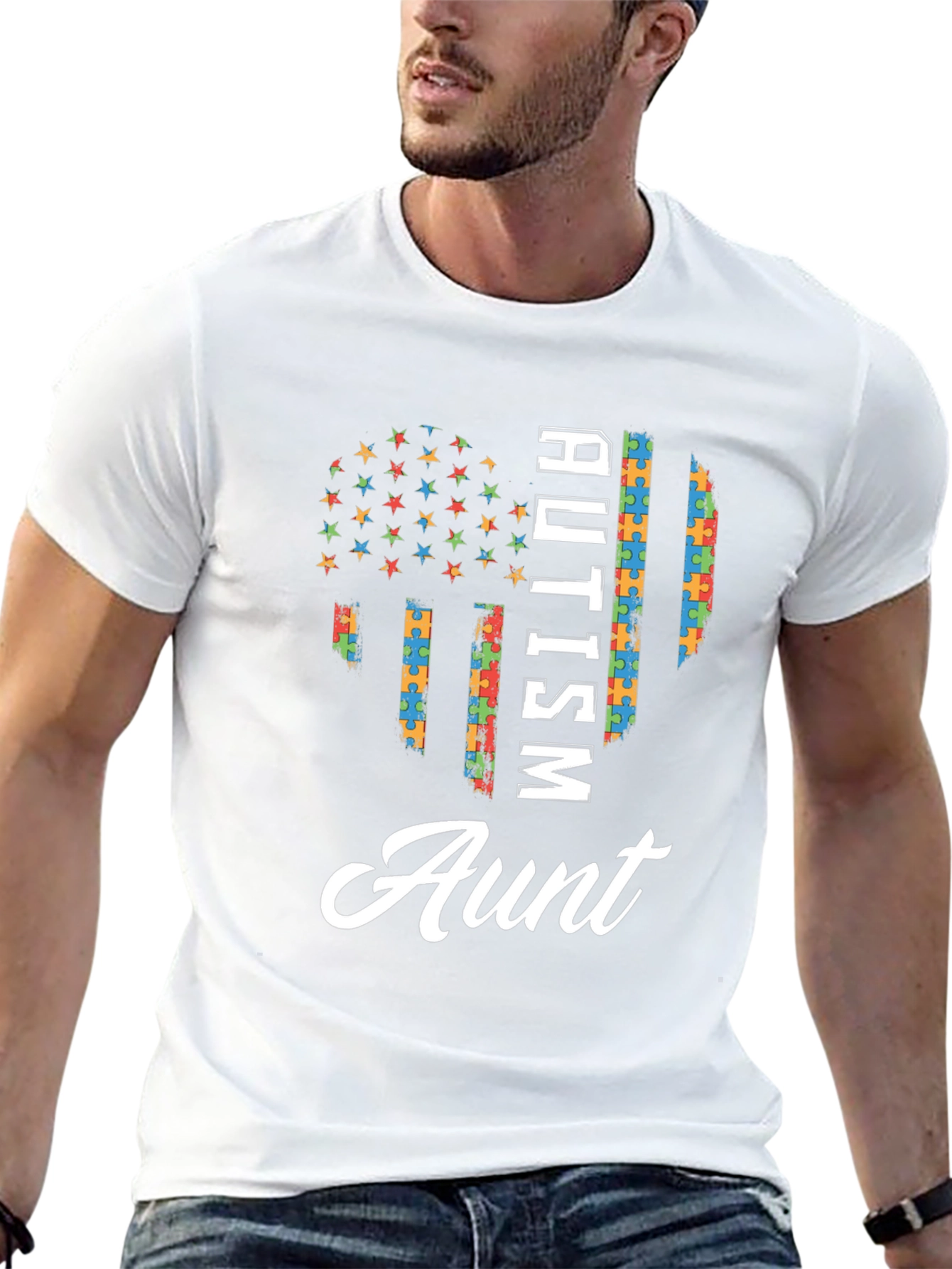 Autism Aunt T-Shirt Puzzle Heart Design
