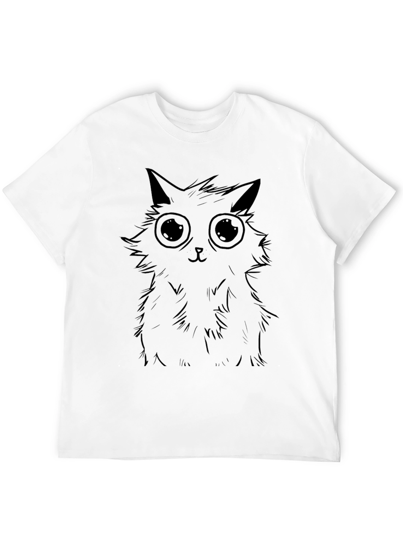 Cute Cat Graphic Tee - Black Cotton T-Shirt