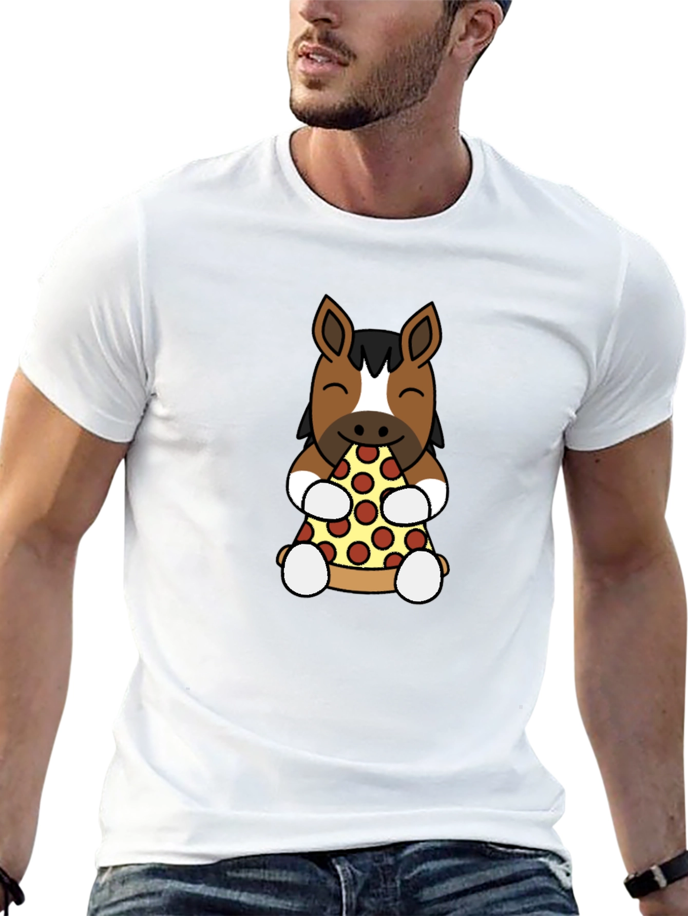 Horse Eating Pizza Graphic T-Shirt