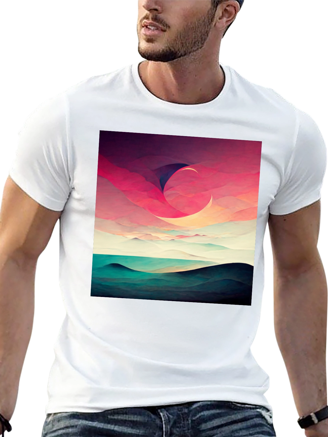 Abstract Crescent Moon Graphic T-Shirt