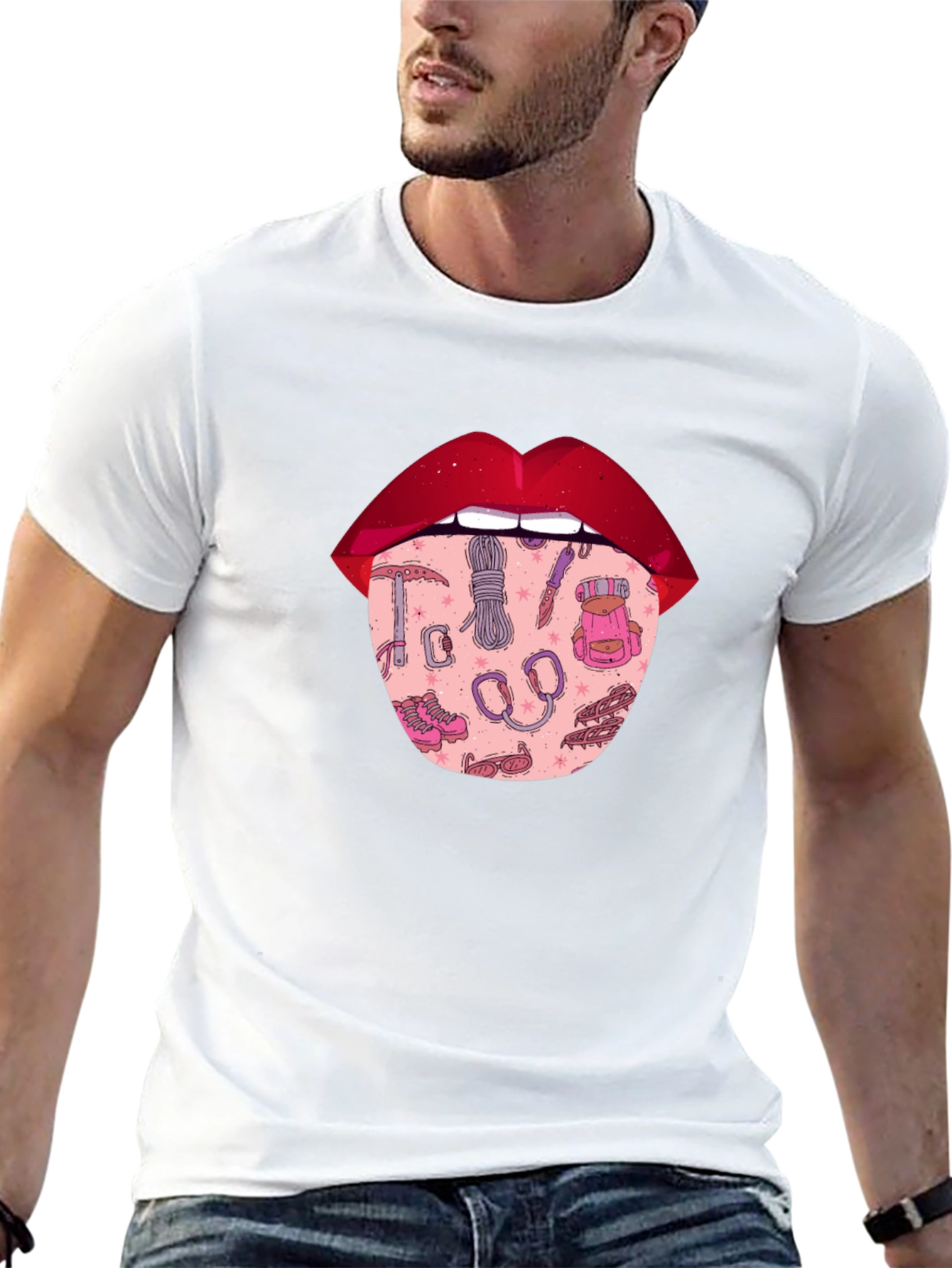Lips Climbing T-Shirt - Black Graphic Tee