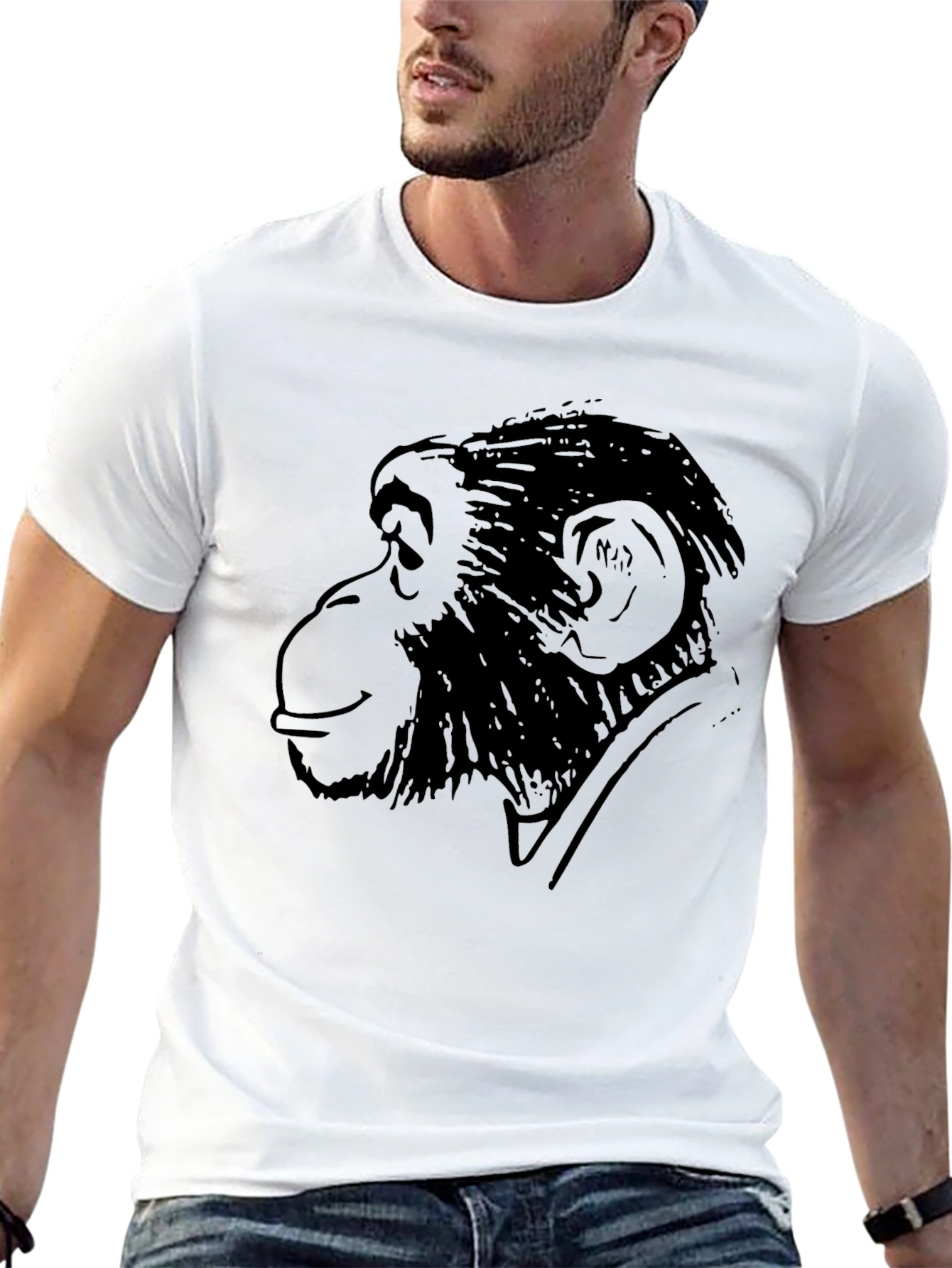 Chimpanzee Graphic Tee - Black Cotton Crewneck