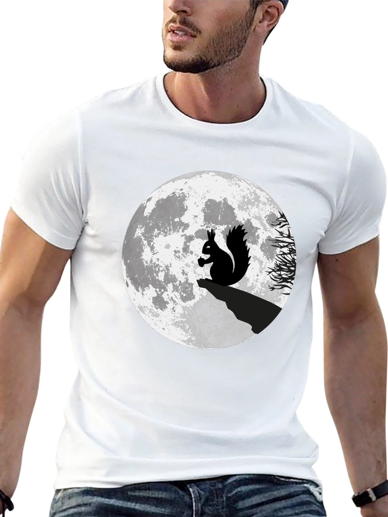 Squirrel Moon Graphic T-Shirt - Black