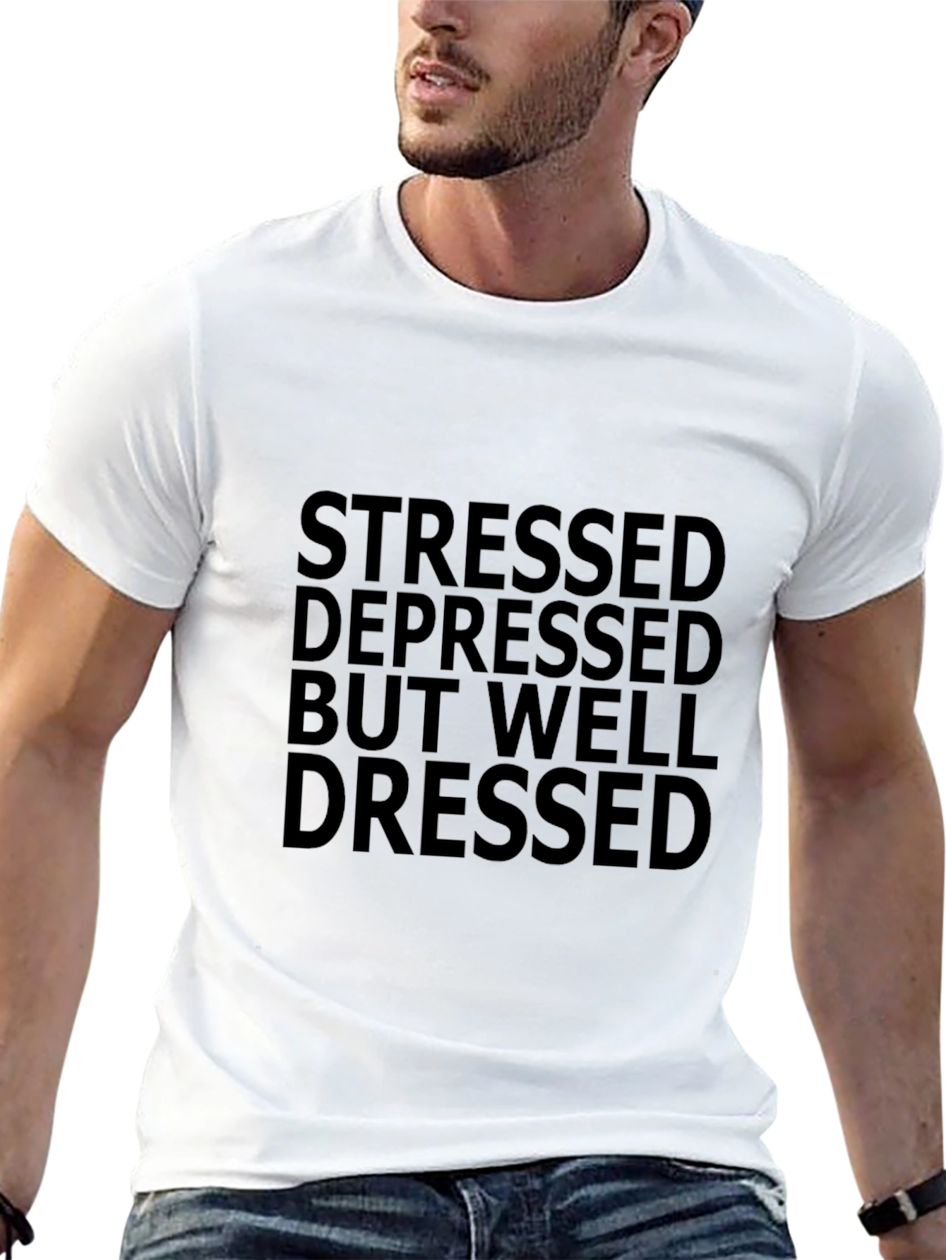 Stressed Depressed But Well Dressed Black Tee