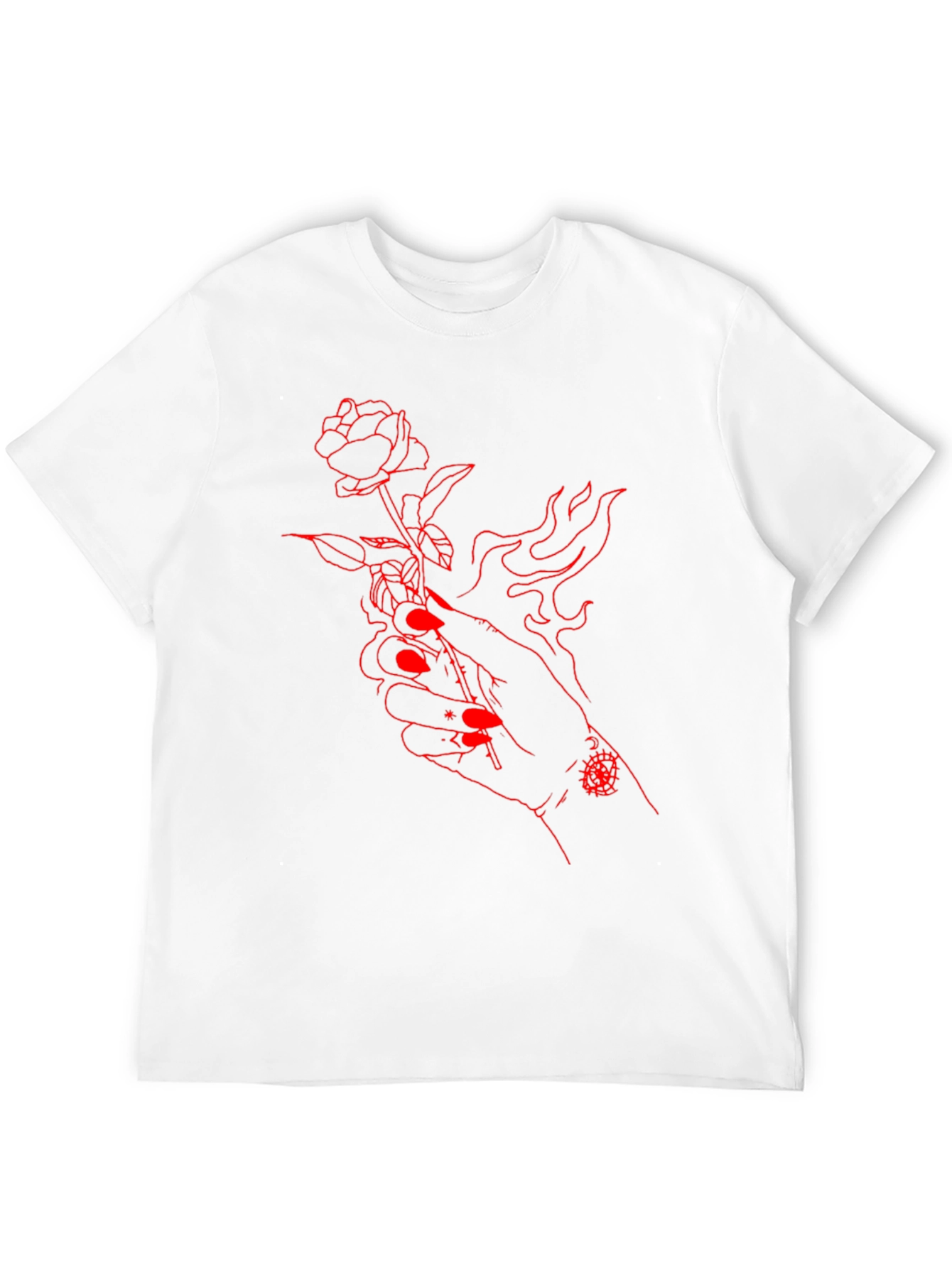 Red Rose Hand Graphic Black Tee