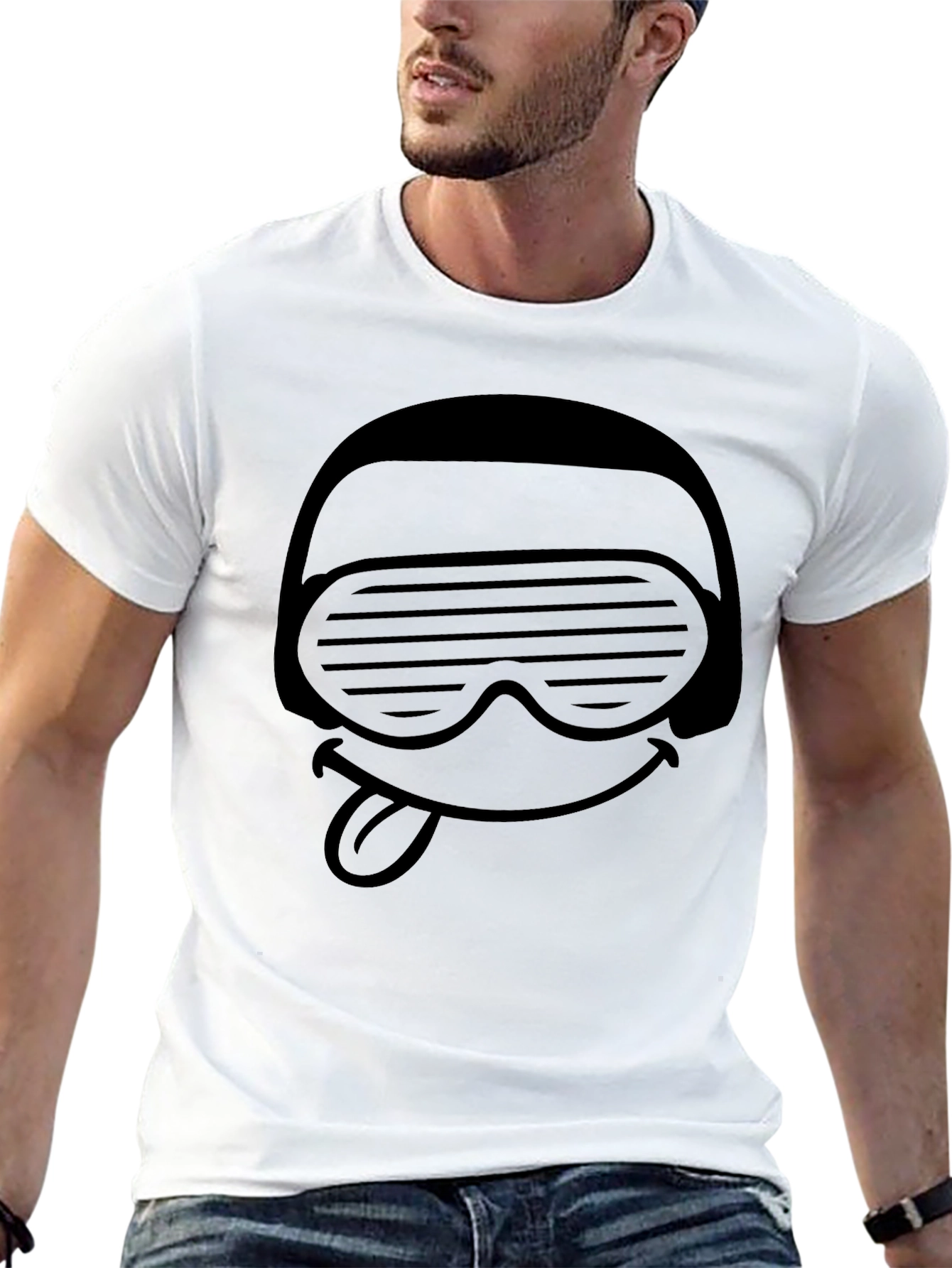 Cool Smiley Face Helmet Graphic Tee