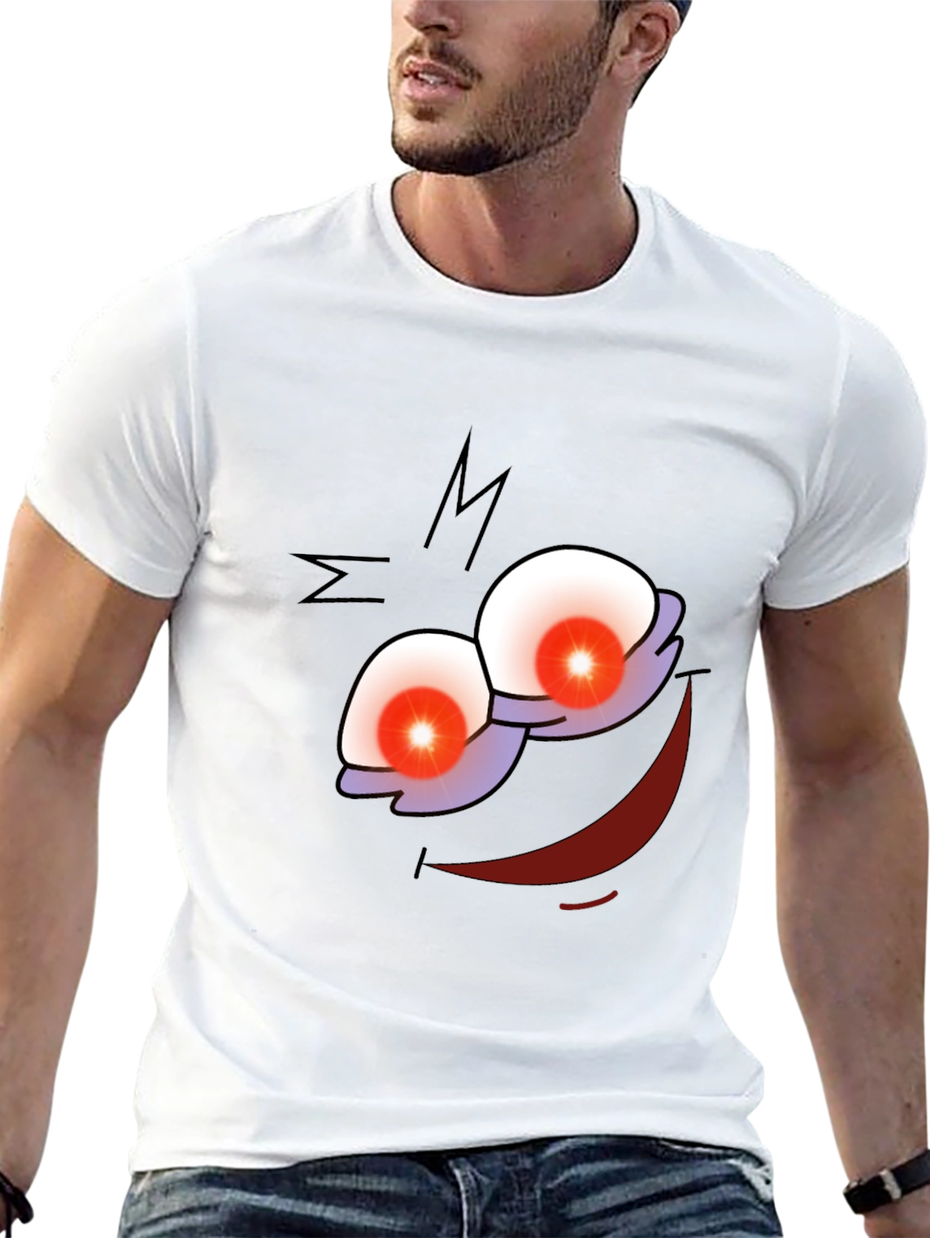 Mens Graphic Print Black T-Shirt - Cartoon Face