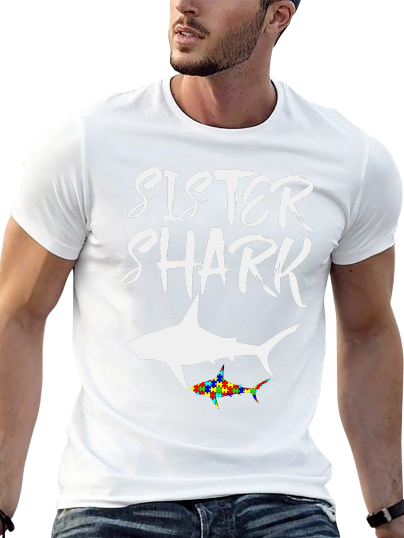 Sister Shark Autism Awareness T-Shirt