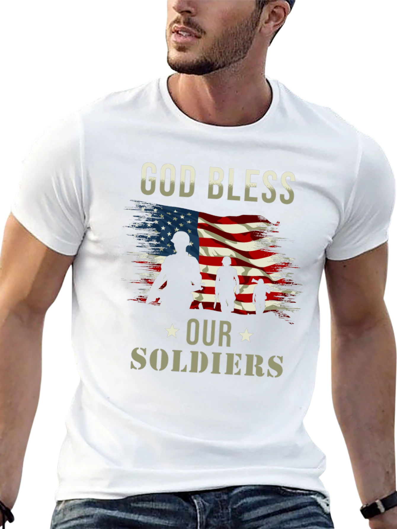 God Bless Our Soldiers American Flag T-Shirt