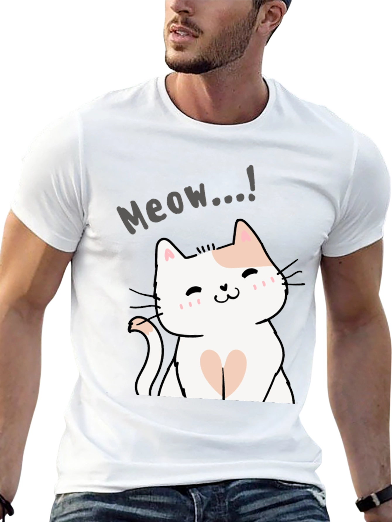 Cute Meow Cat Graphic Black T-Shirt