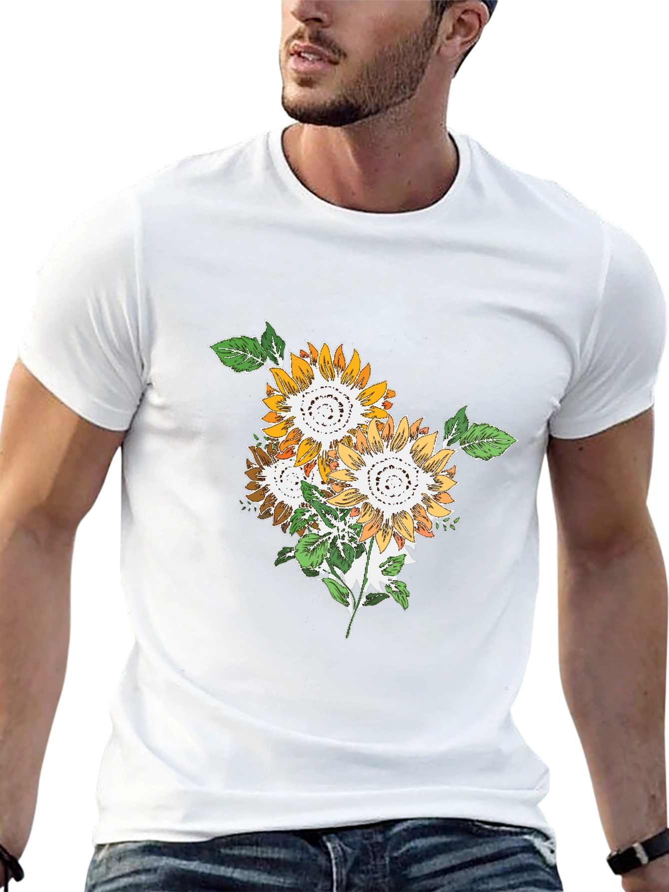 Sunflower Graphic Print Mens Black T-Shirt