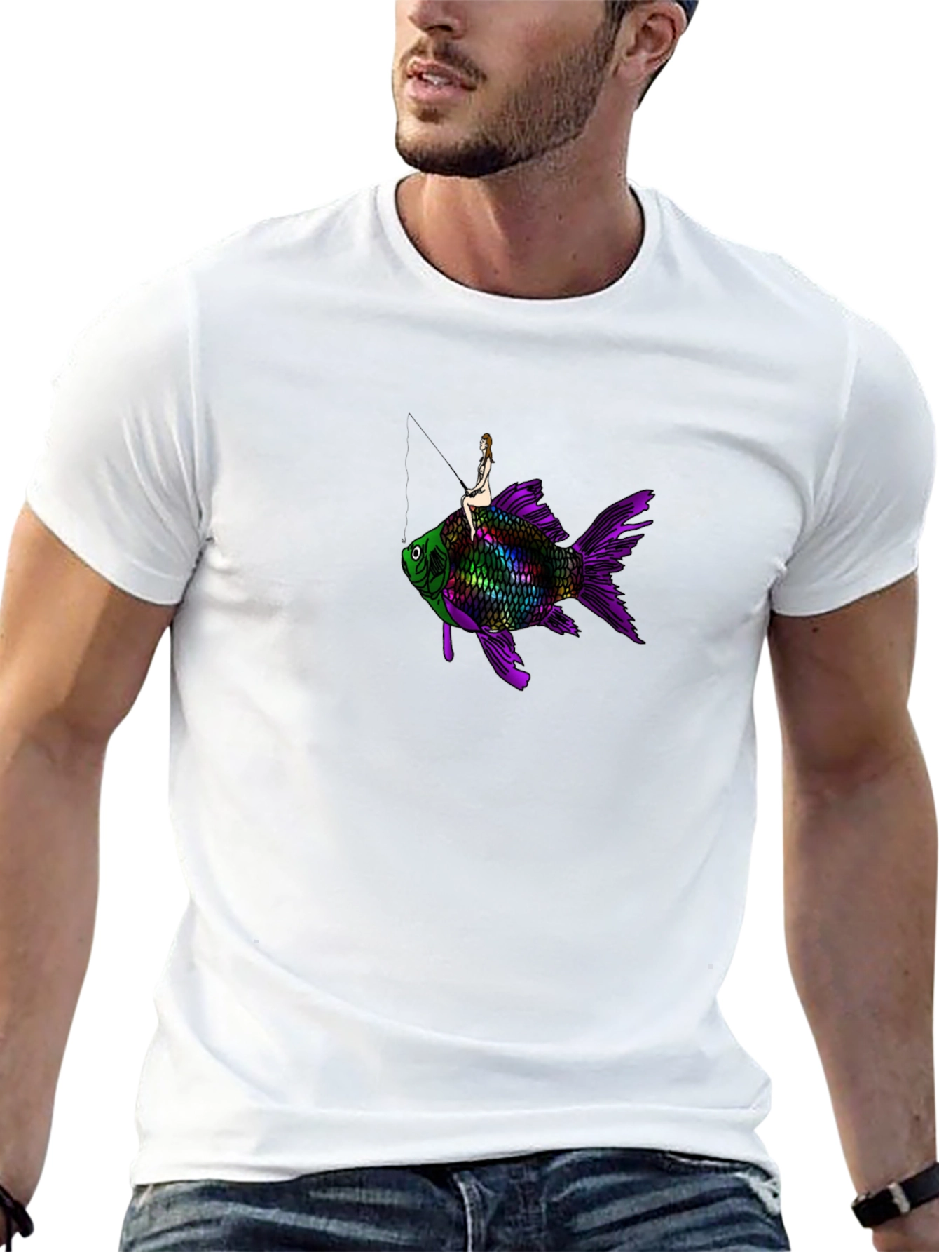 Black T-Shirt w/ Surreal Fish Rider Design