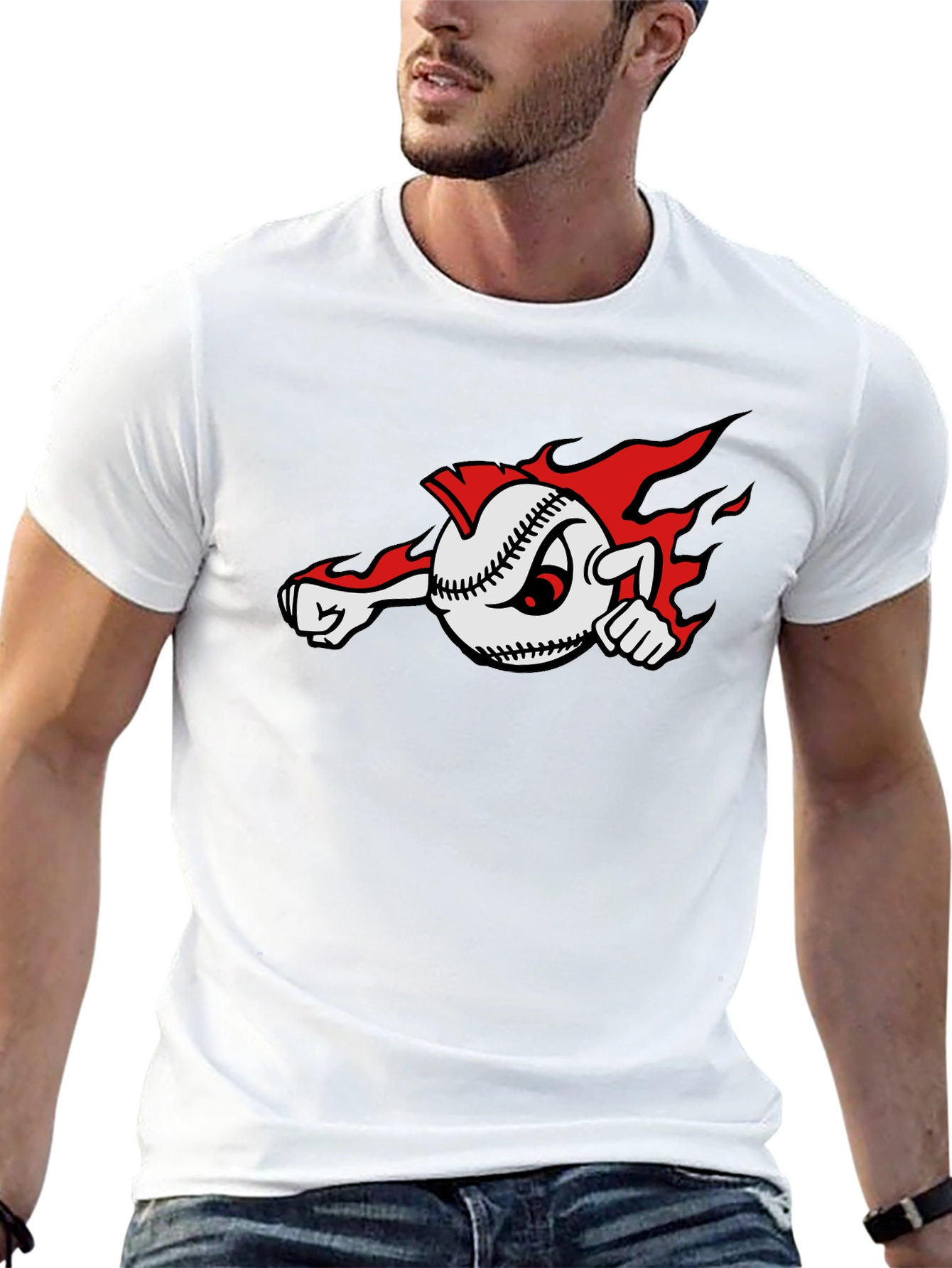 Fiery Baseball Cartoon Graphic T-Shirt