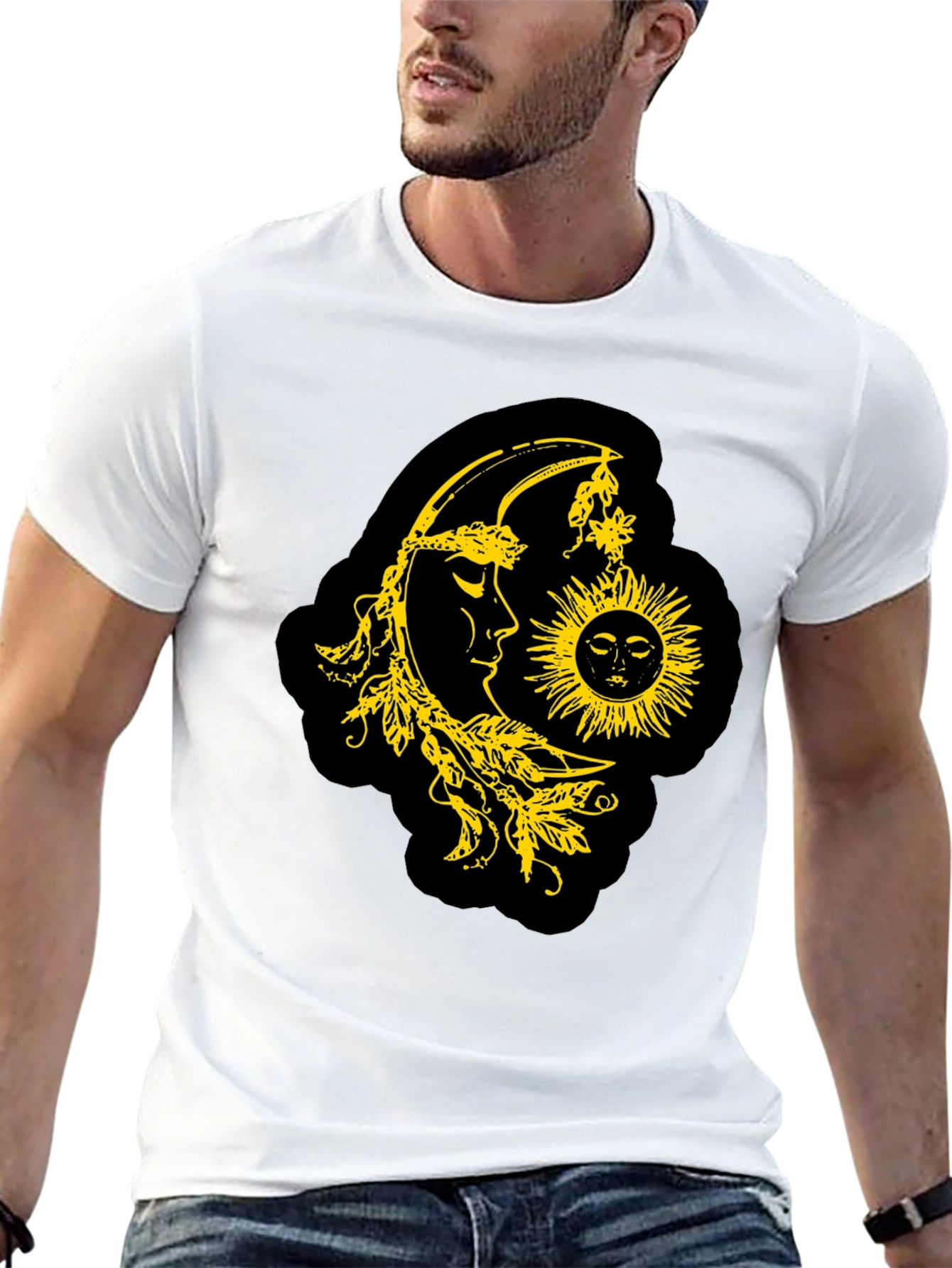 Celestial Sun & Moon Graphic T-Shirt - Black