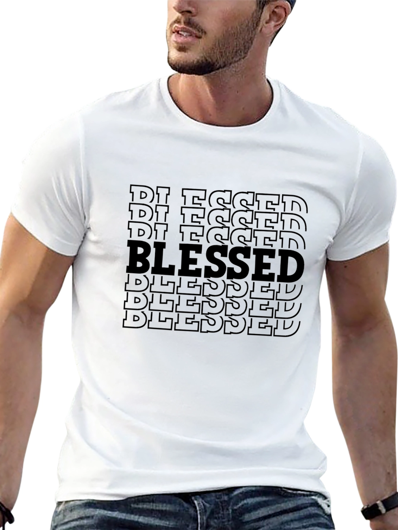 Blessed Pattern Graphic T-Shirt - Casual Black Tee