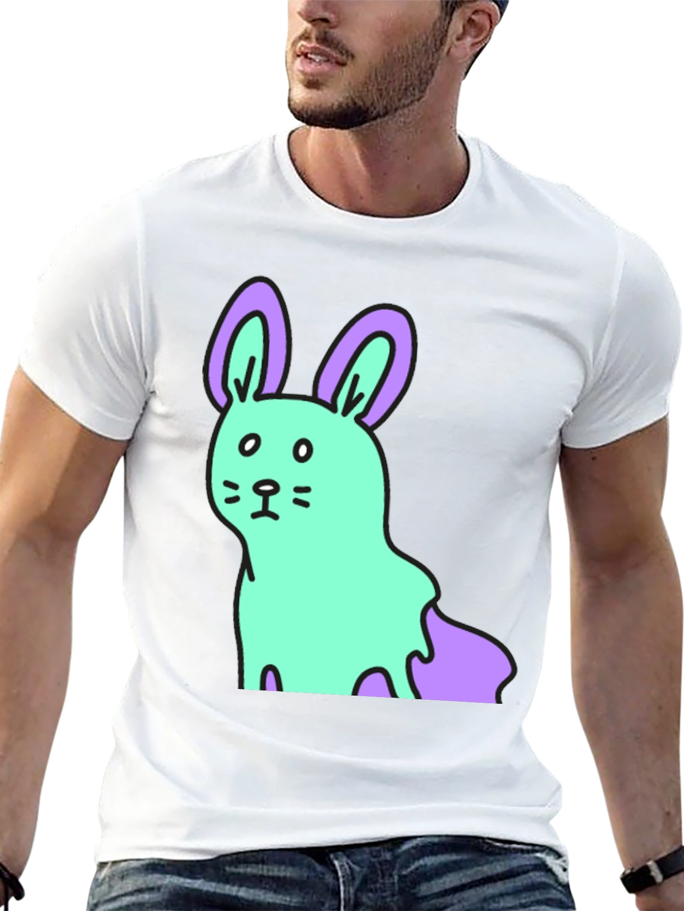Cartoon Bunny Graphic Tee - Black Cotton Blend Shirt