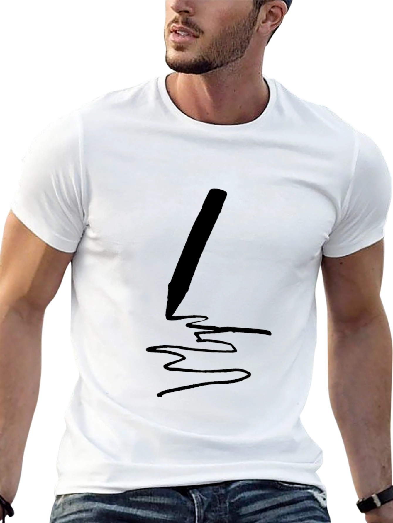 Mens Black T-Shirt with Pen Graphic