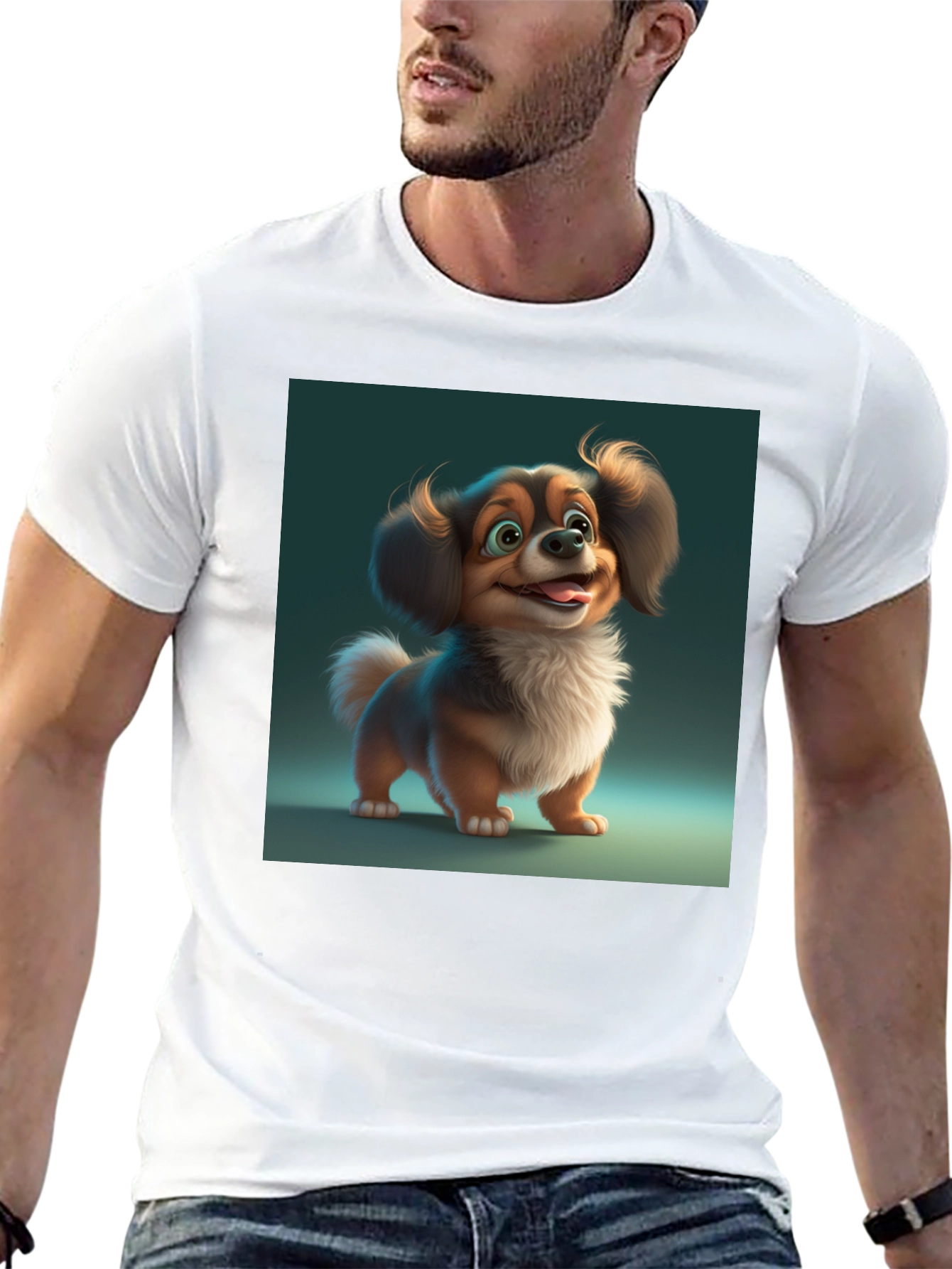 Cartoon Dog Graphic Tee - Soft Cotton Black T-Shirt