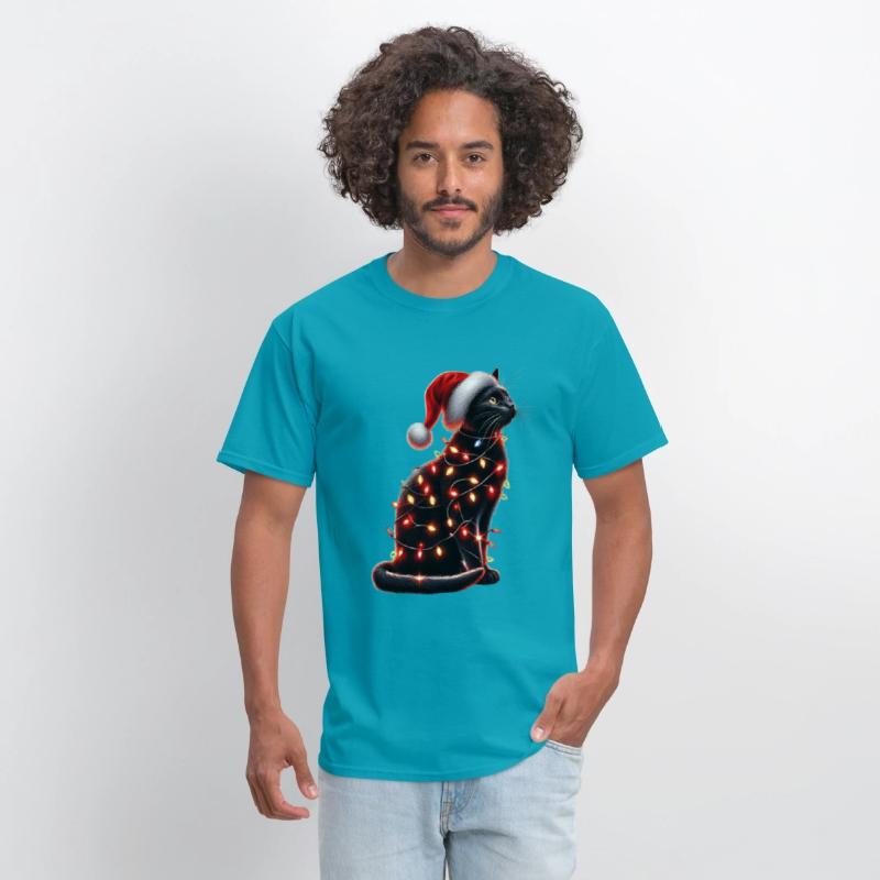 Black Cat Christmas Lights Funny Xmas Santa Cat