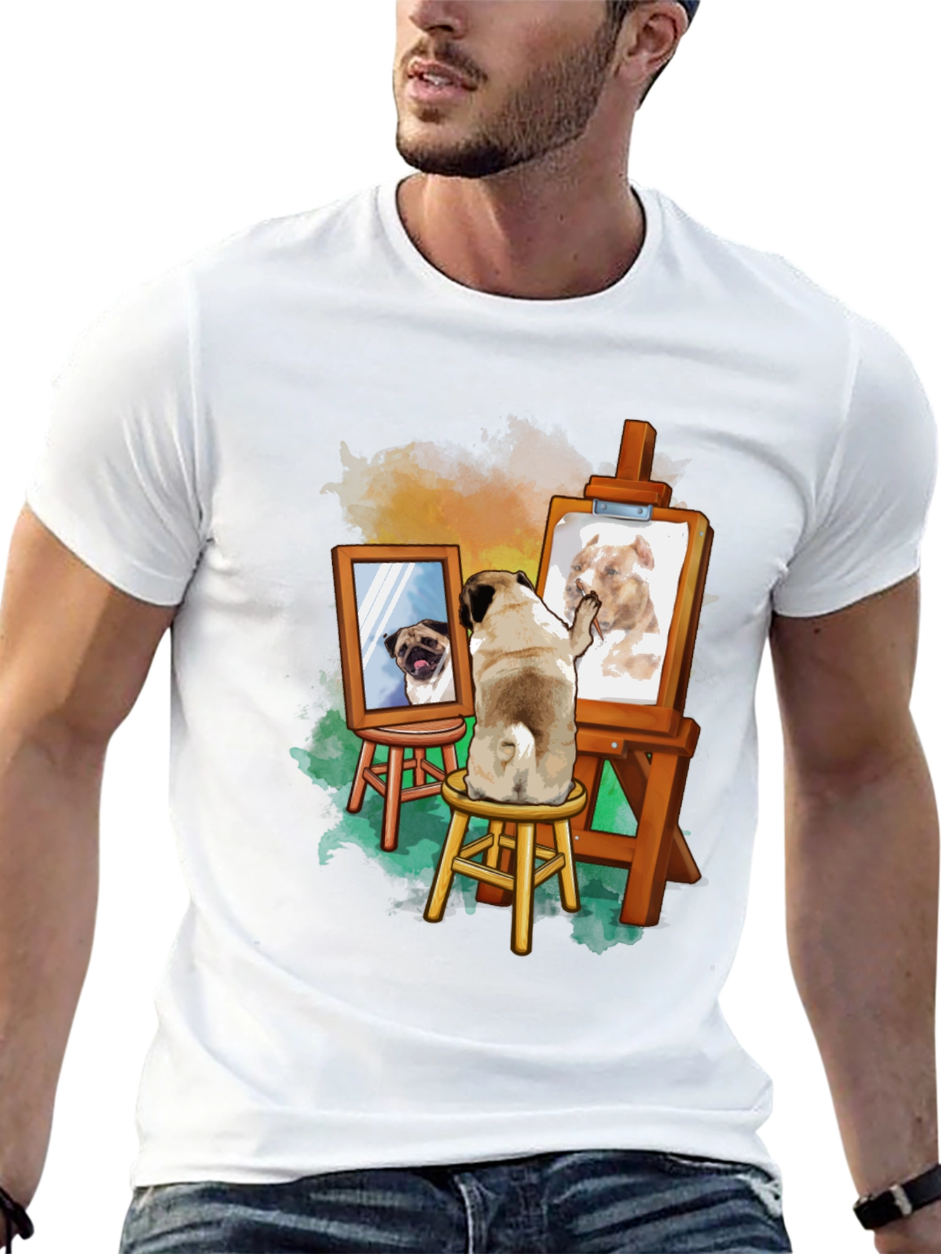 Pug Painting Pitbull Tee - Unique Artistic Design