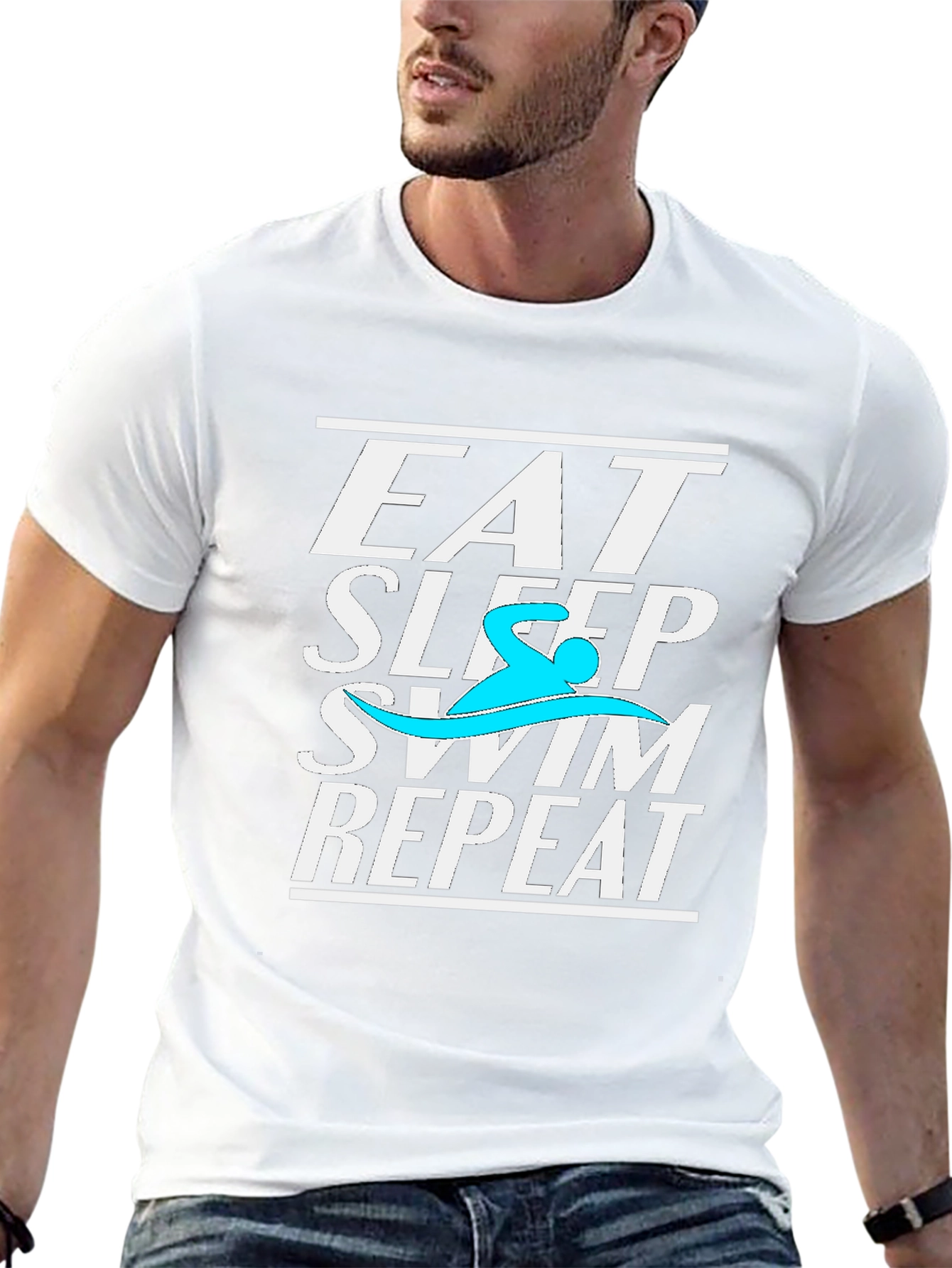 Eat Sleep Swim Repeat Black Graphic T-Shirt