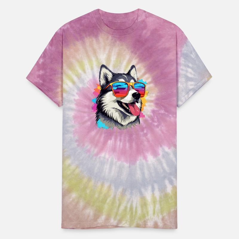 Colorful Alaskan Malamute Dog With Sunglasses