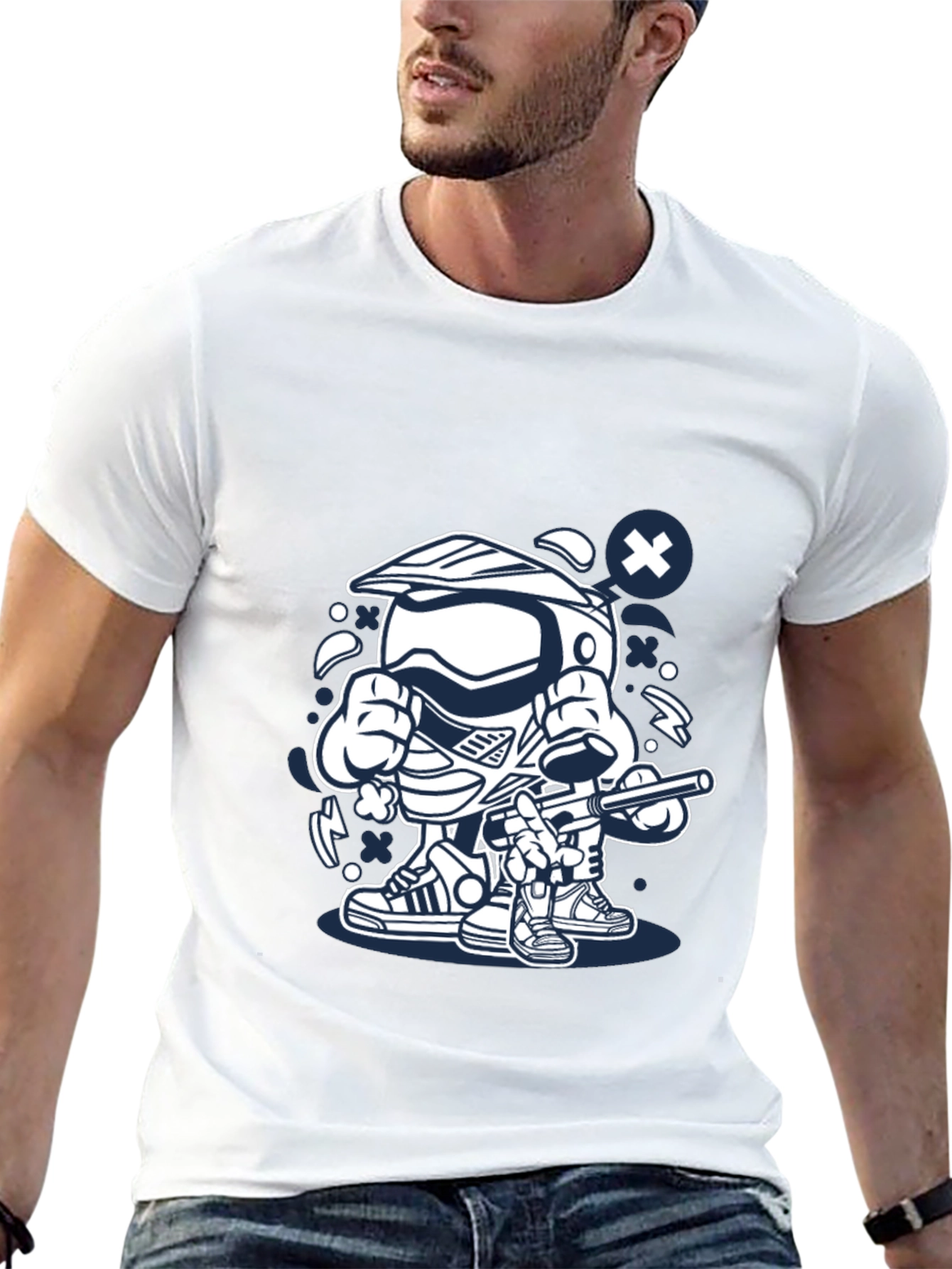 Cool Cartoon Motocross Rider Black T-Shirt