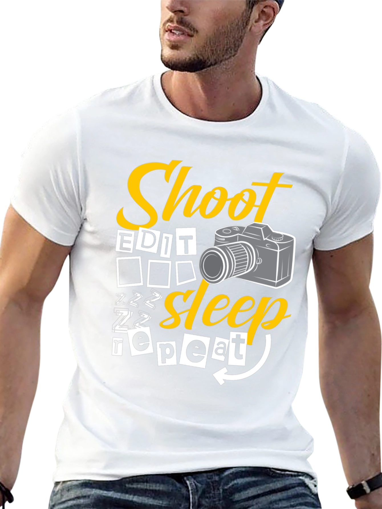 Shoot Edit Sleep Repeat Black Graphic T-Shirt