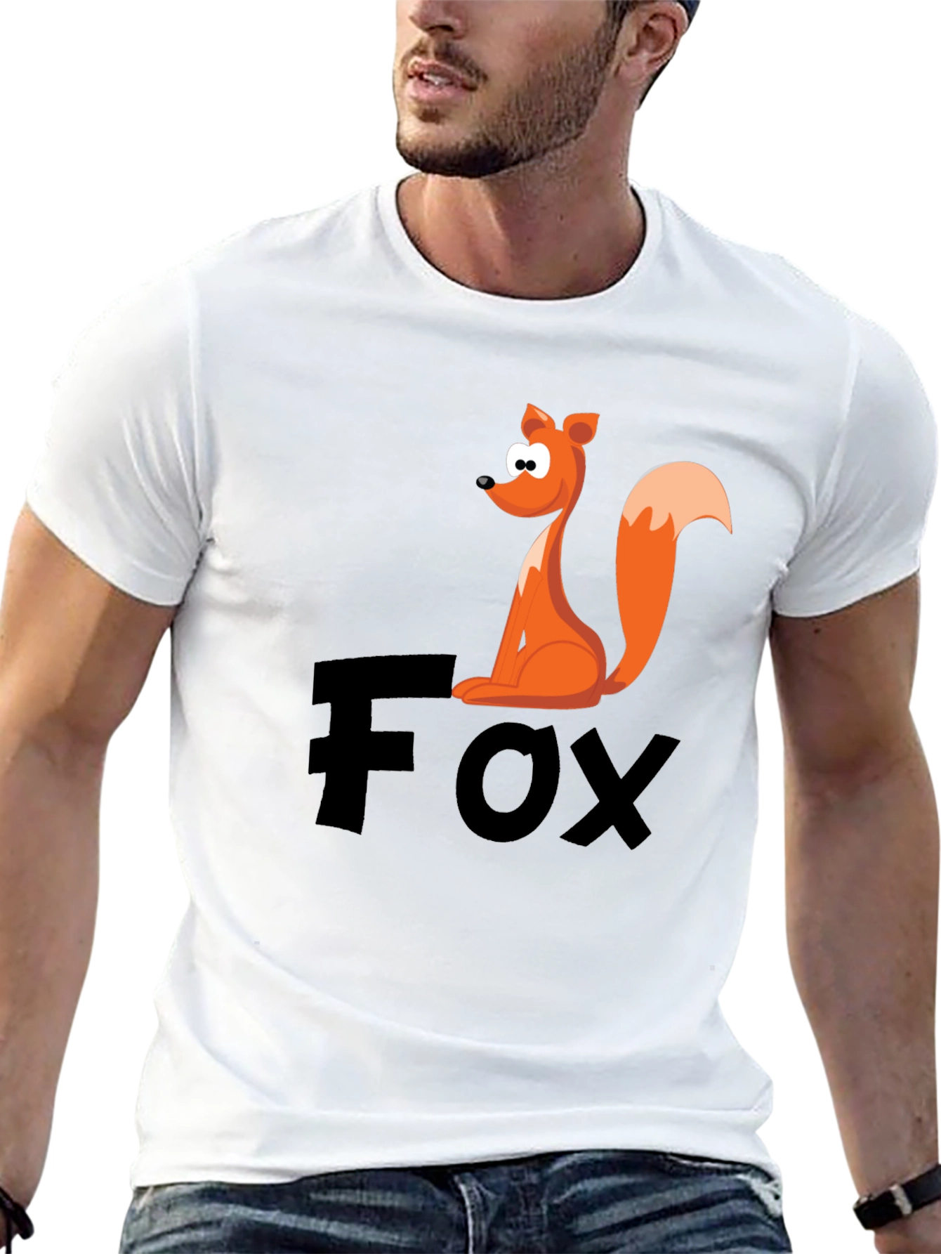 Cartoon Fox Graphic Tee - Black