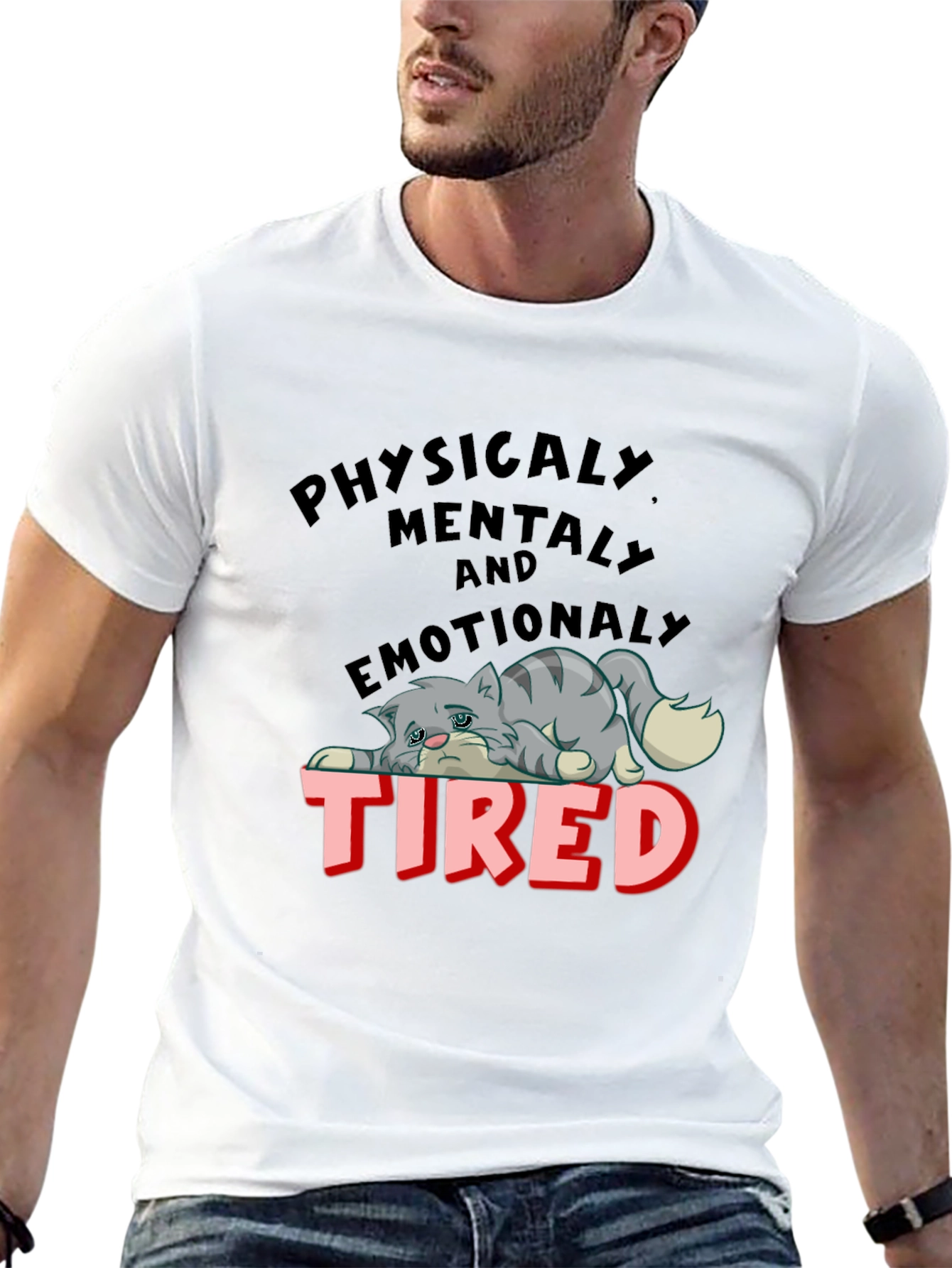 Emotionally Tired Cat Graphic Tee