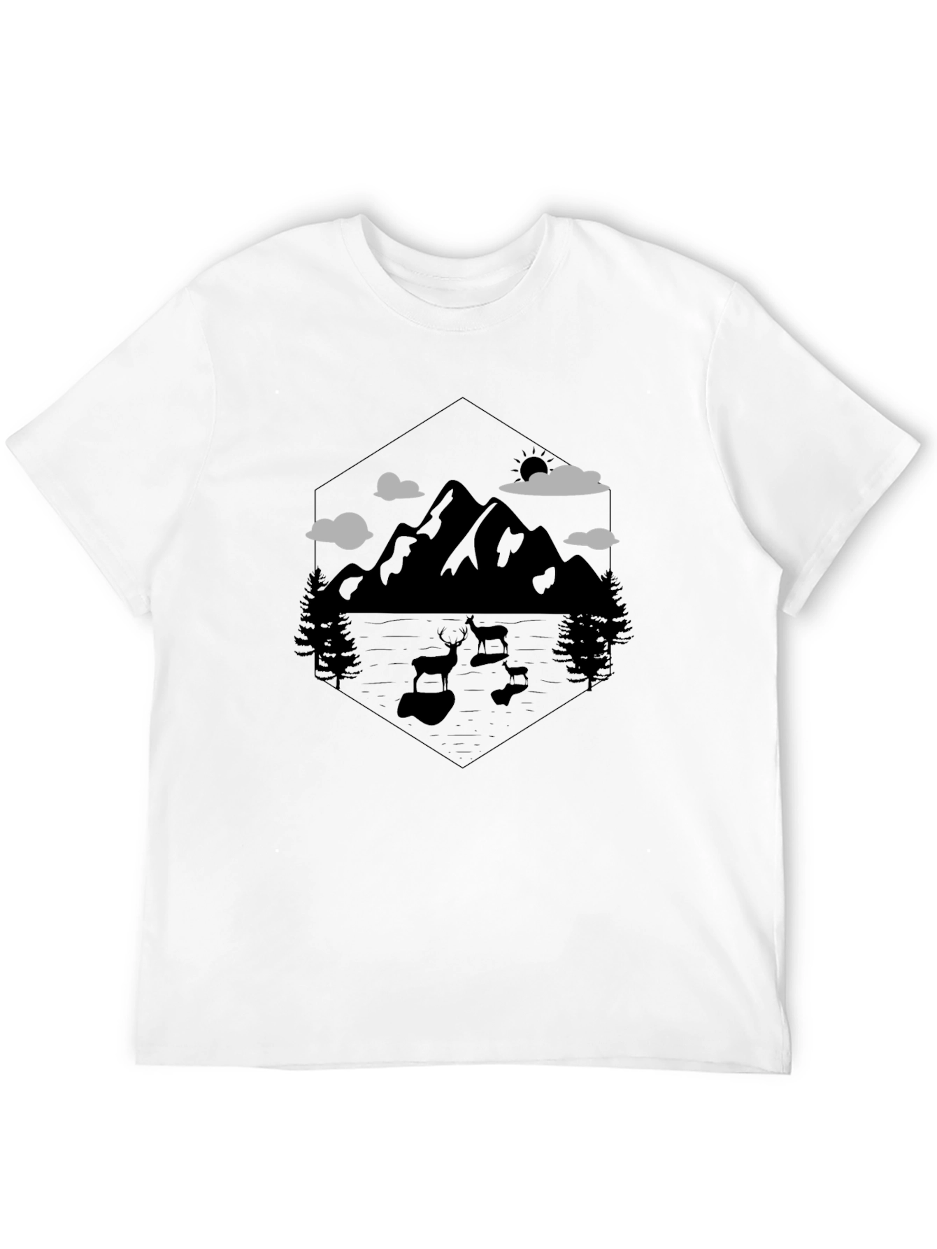 Mountain Deer Graphic Tee - Nature Lovers Black T-Shirt