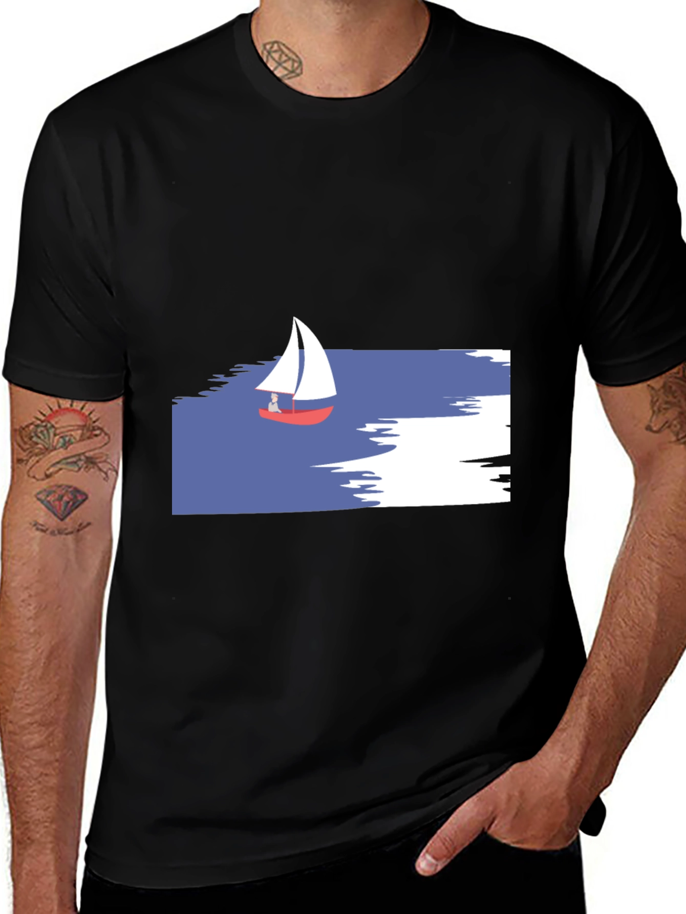 Sailboat Graphic T-Shirt - Casual Black Tee