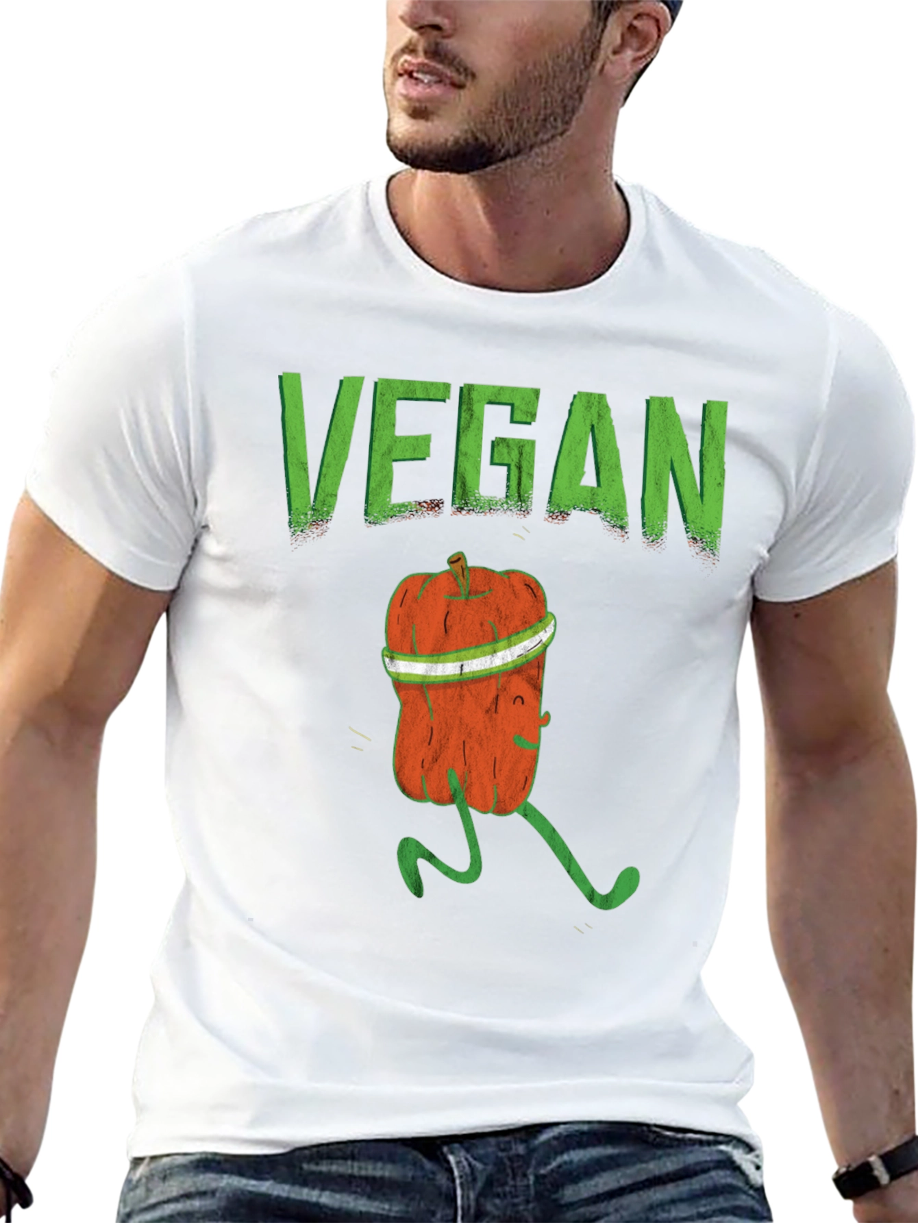 Vegan Running Pumpkin Graphic Tee - Black Cotton T-Shirt