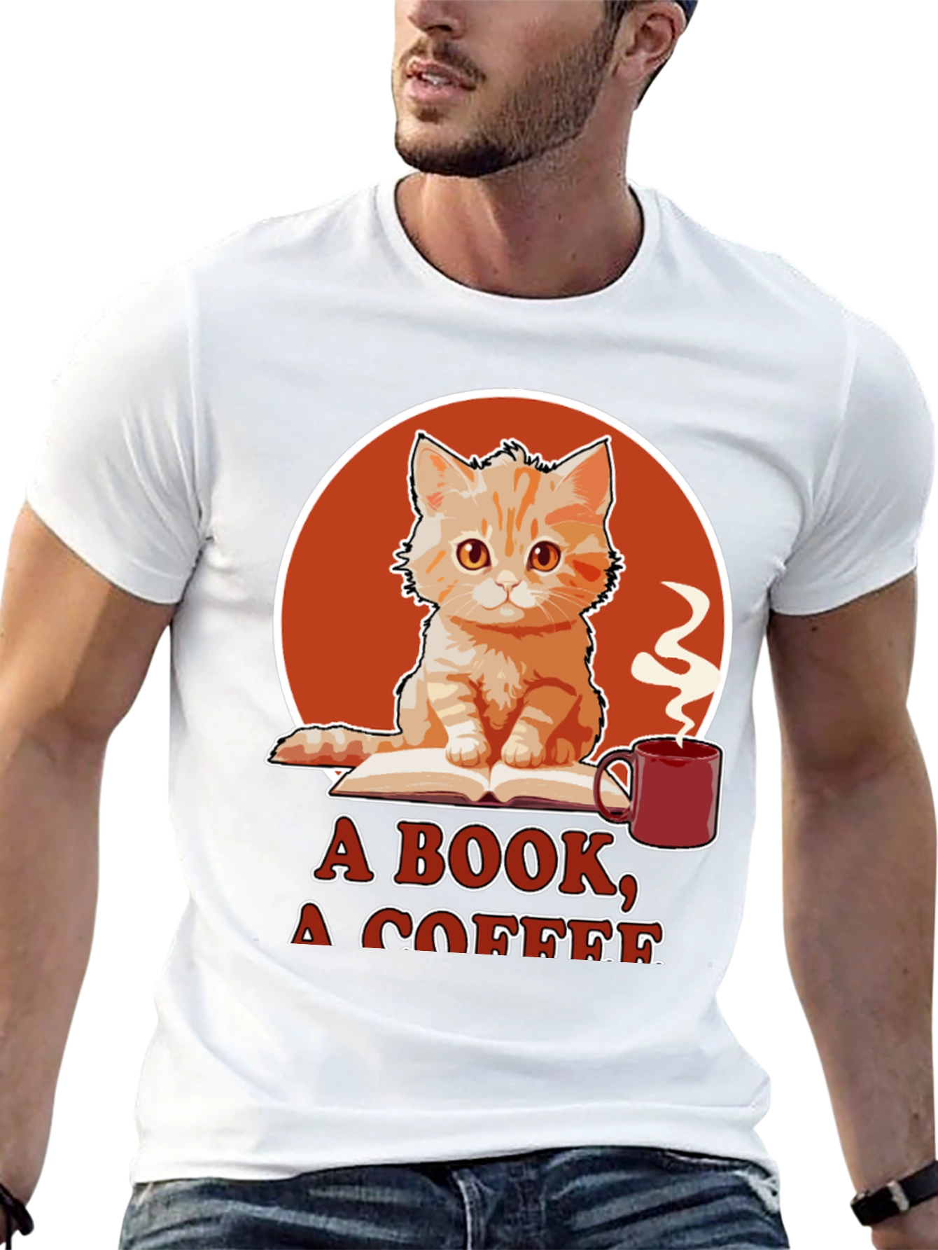 Cat Book Coffee Graphic Tee