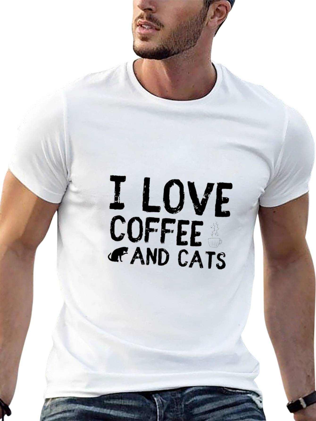 I Love Coffee and Cats T-Shirt - Black