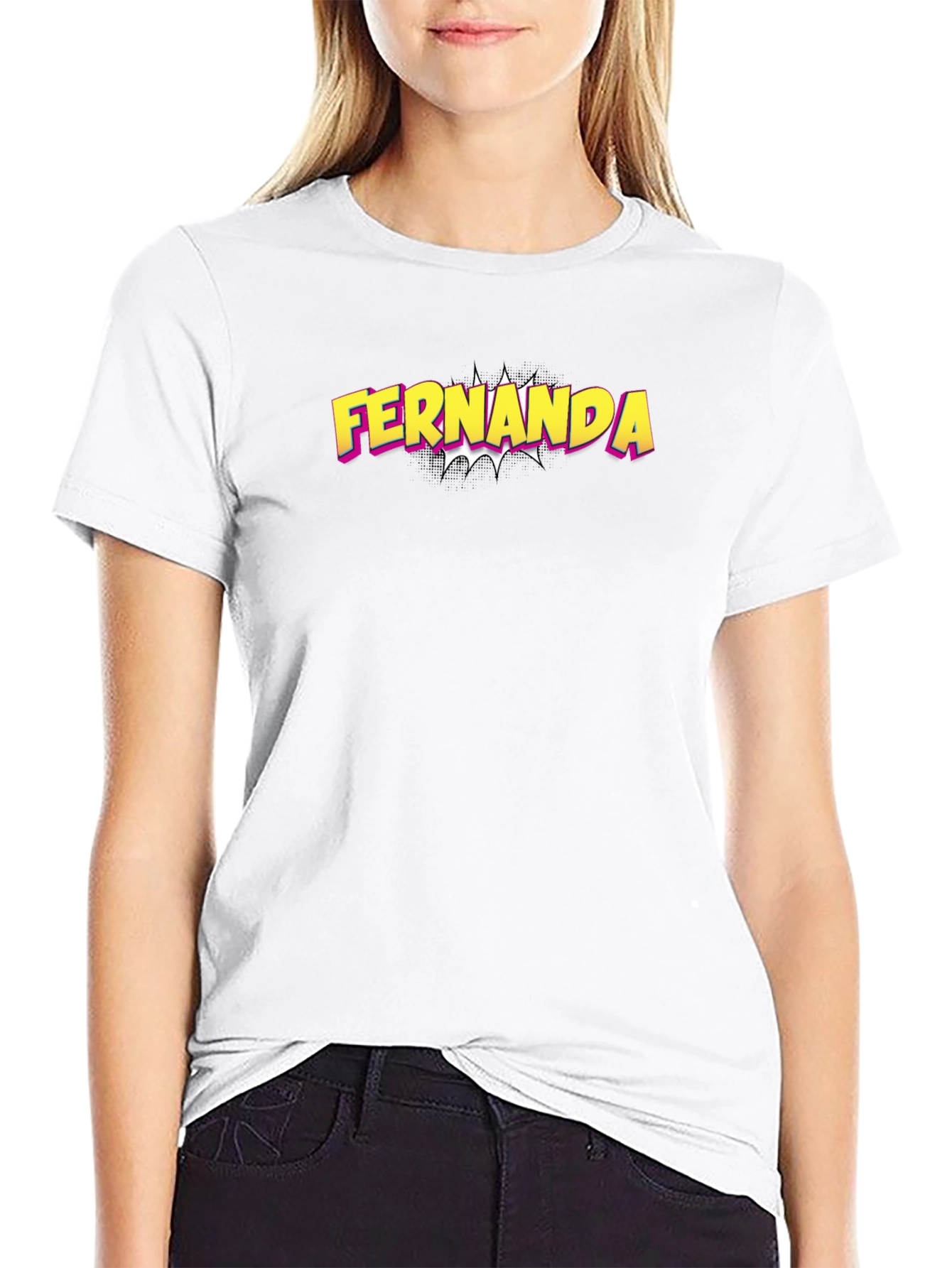 Fernanda Comic Style T-Shirt - Black Crew Neck Tee