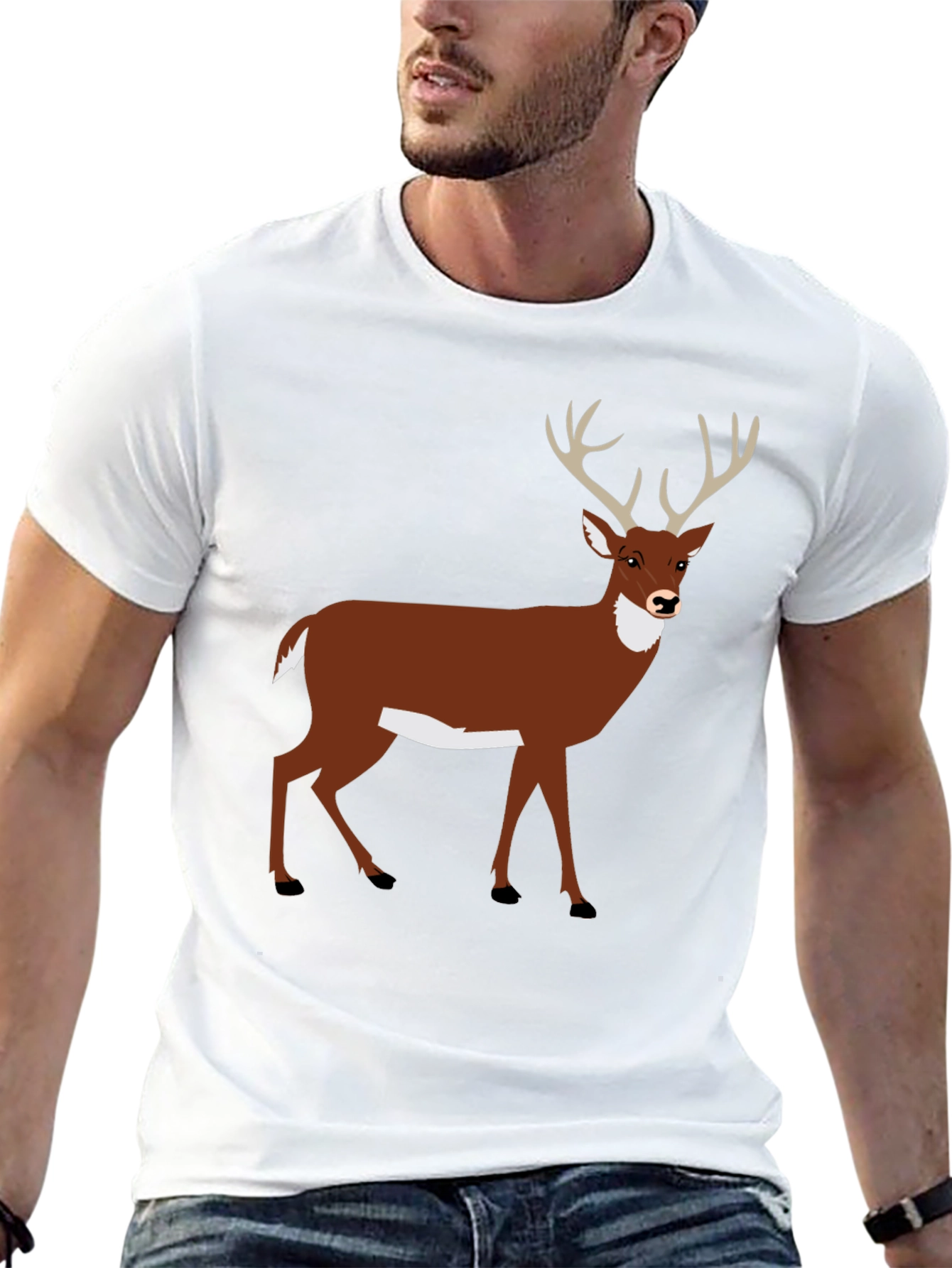 Deer Graphic Tee - Black Cotton T-Shirt