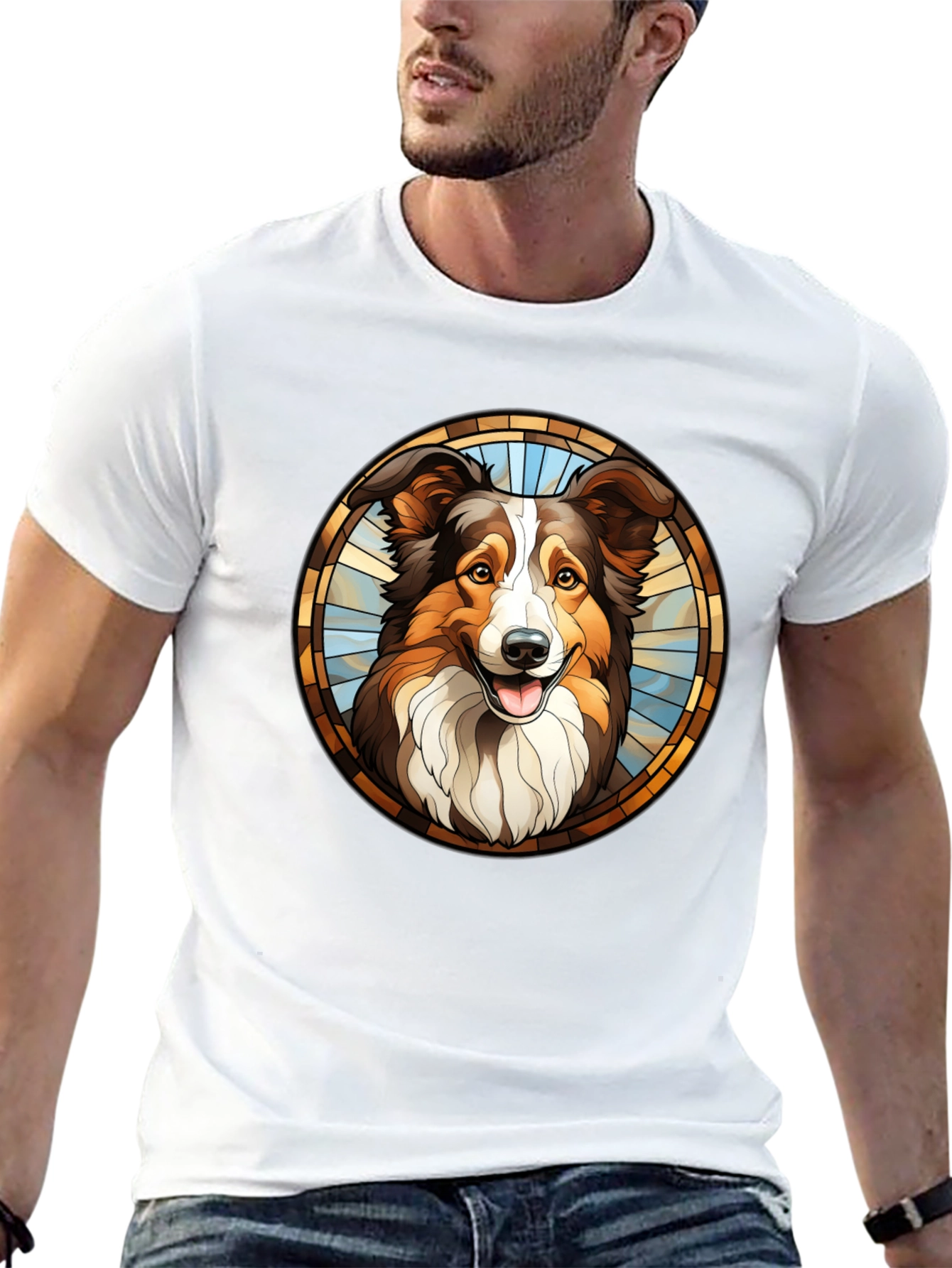 Dog Breed Graphic Tee - Round Stained Glass Design