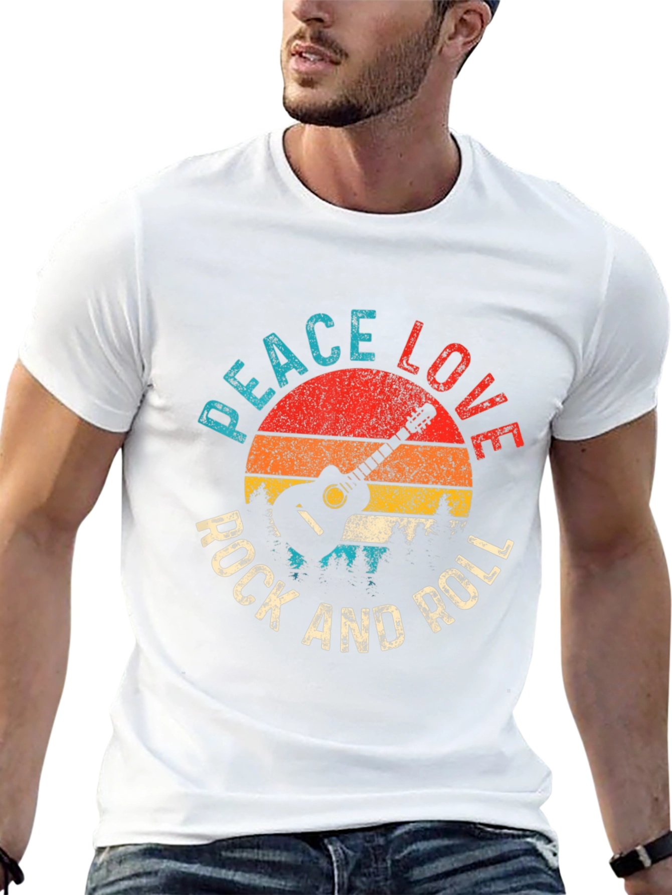 Peace Love Rock & Roll Guitar Graphic Tee