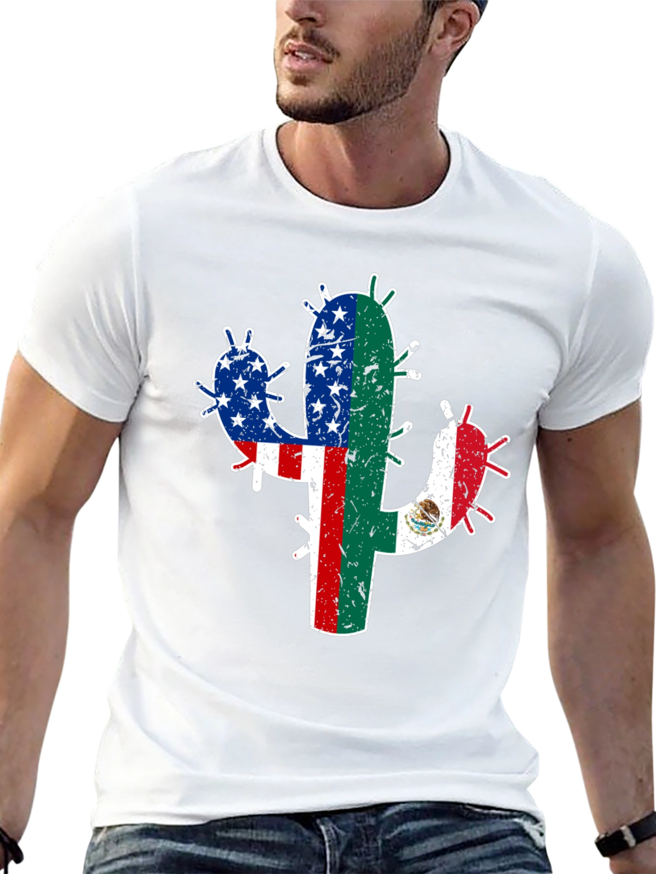 USA Mexico Cactus Graphic T-Shirt