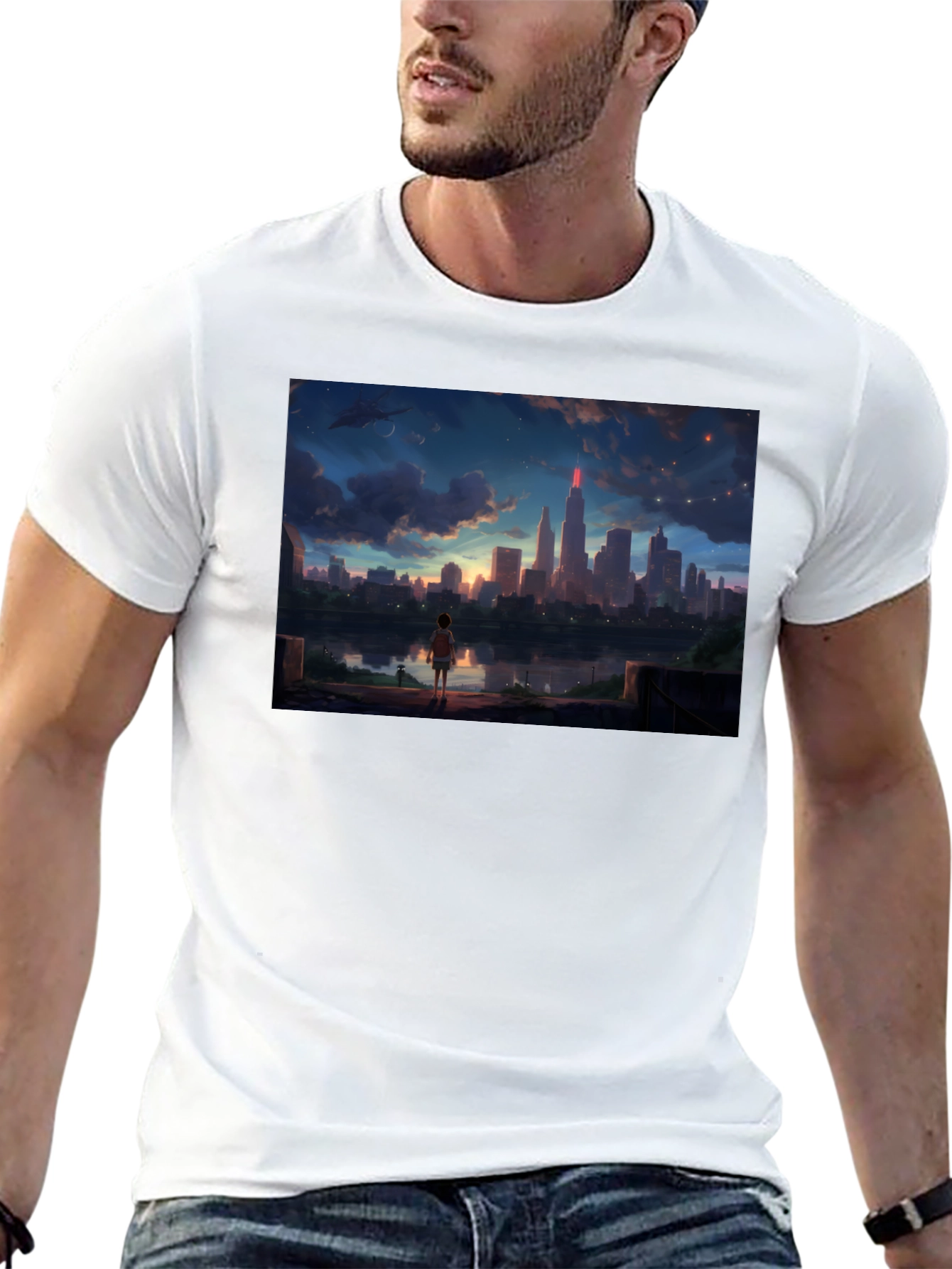 Anime Cityscape T-Shirt - Black Graphic Tee