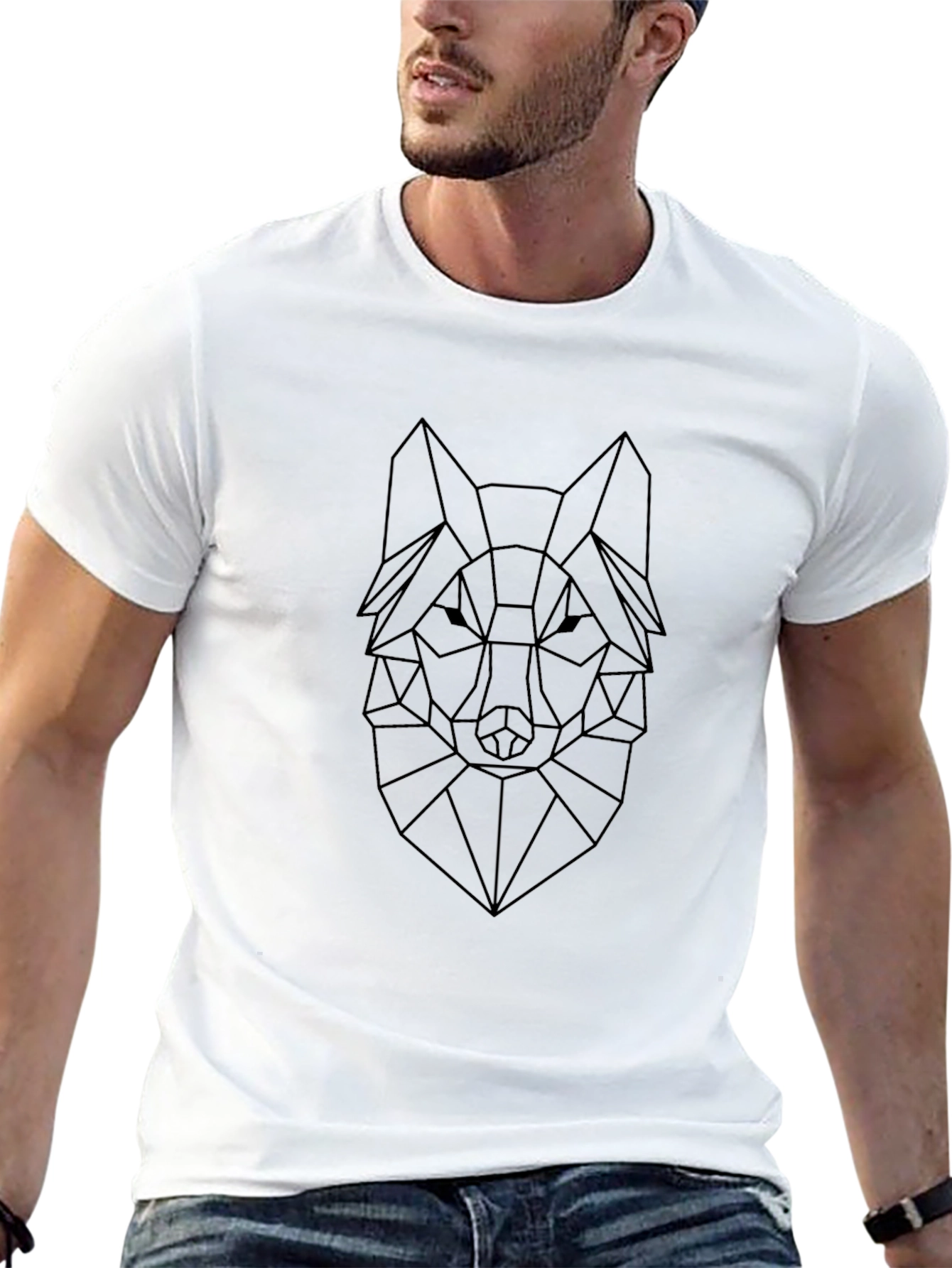 Geometric Wolf Graphic Tee - Stylish Black T-Shirt