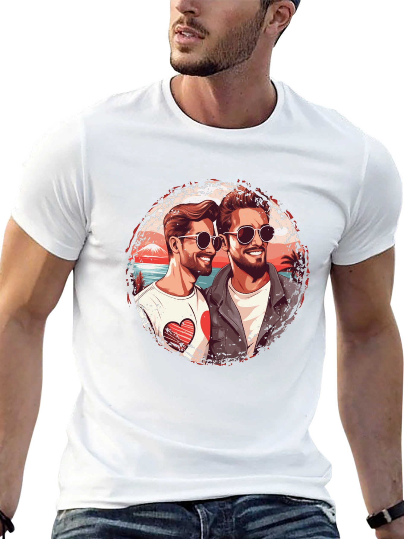Love Beach Tee: Two Mens Graphic T-Shirt