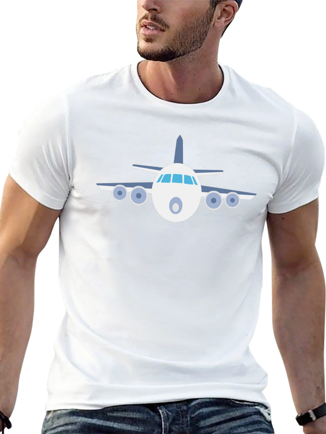 Airplane Graphic Tee - Black Cotton Casual T-Shirt