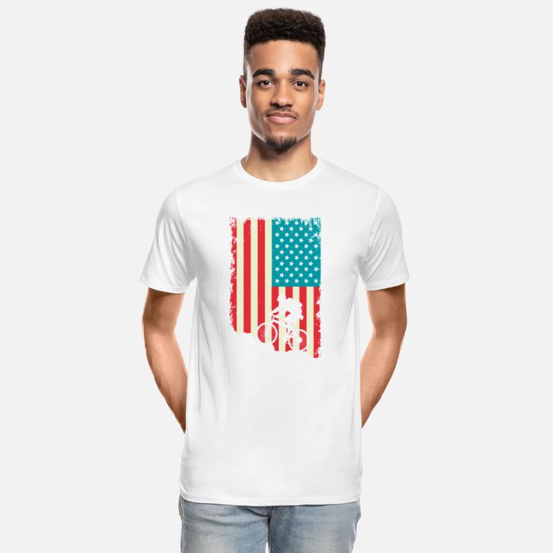 mountain biking american flag