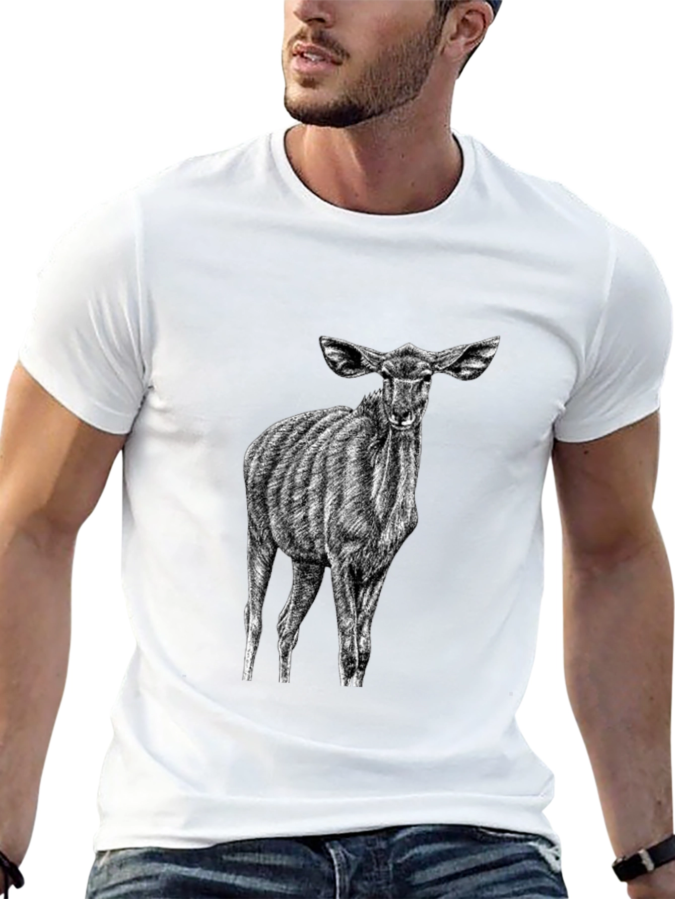 Black T-Shirt with Kudu Antelope Design