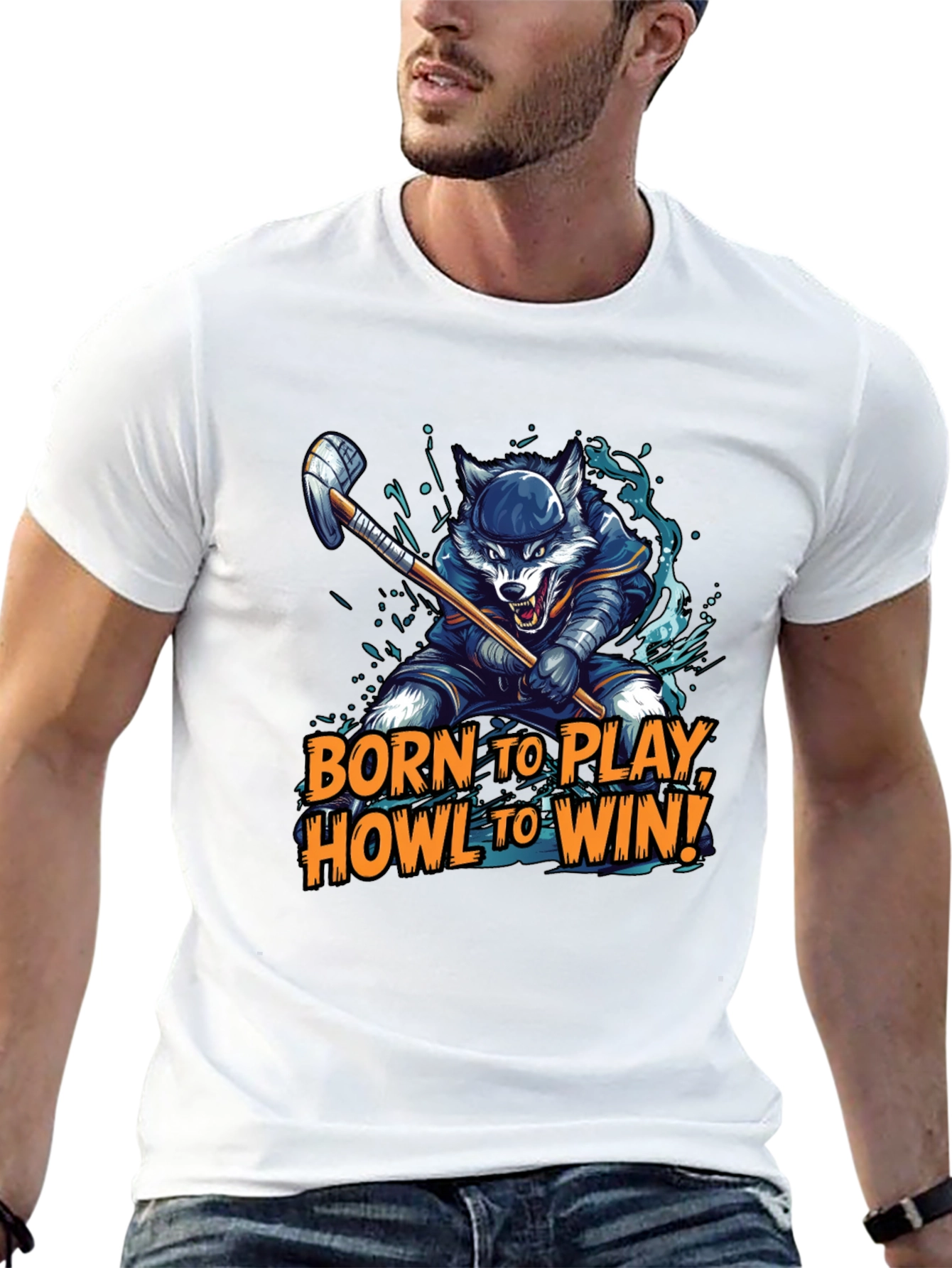 Born To Play Wolf Hockey Graphic Tee