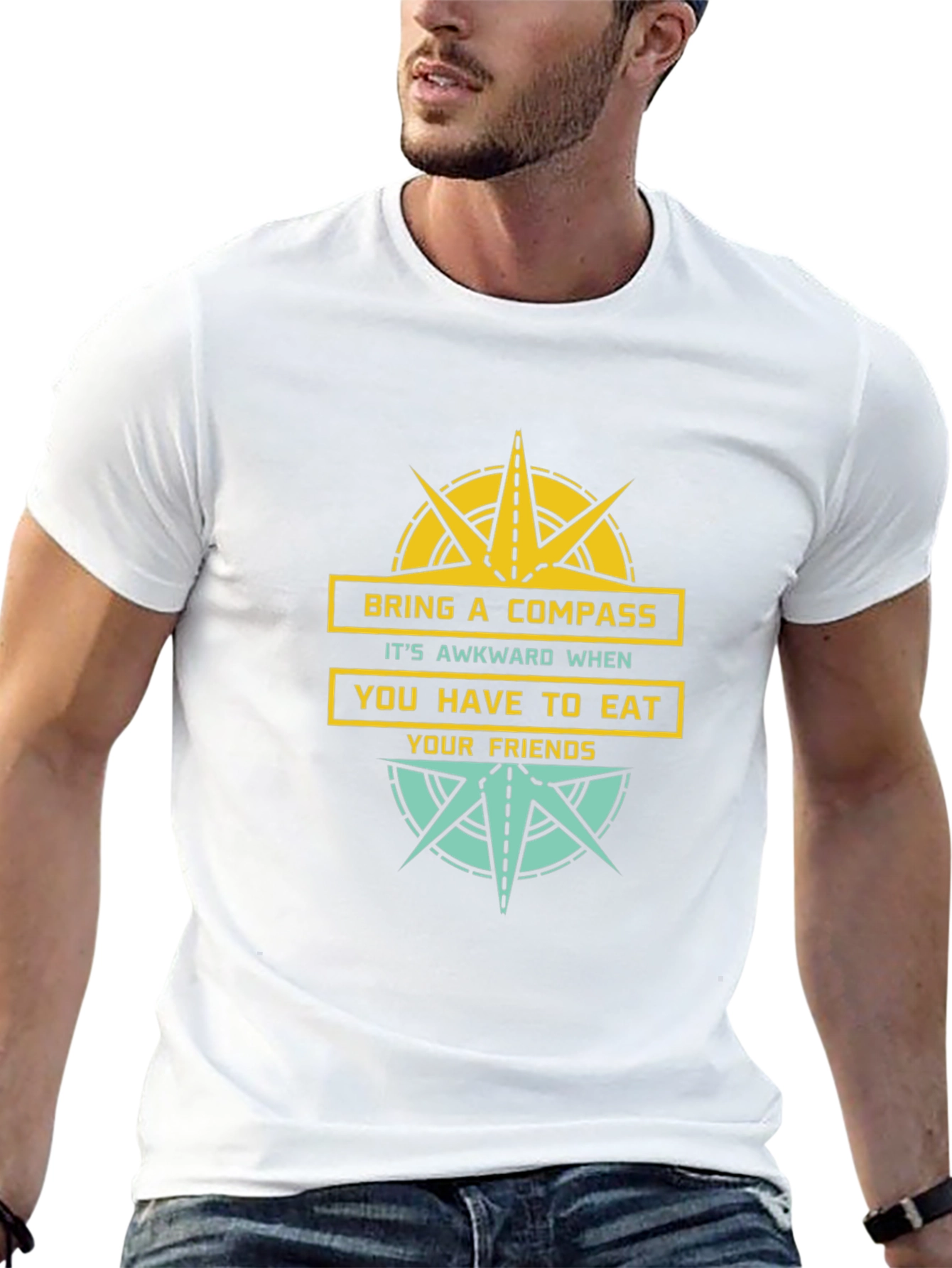 Bring A Compass Eat Friends Funny Graphic Tee