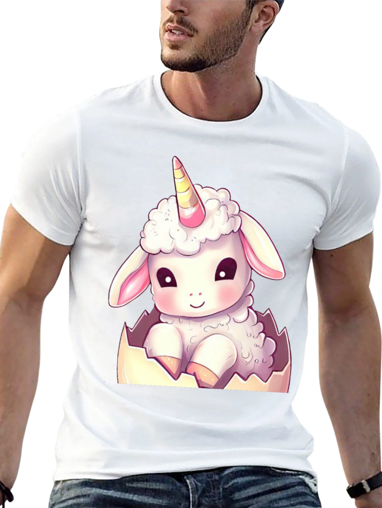Cute Unicorn Sheep in Eggshell T-Shirt